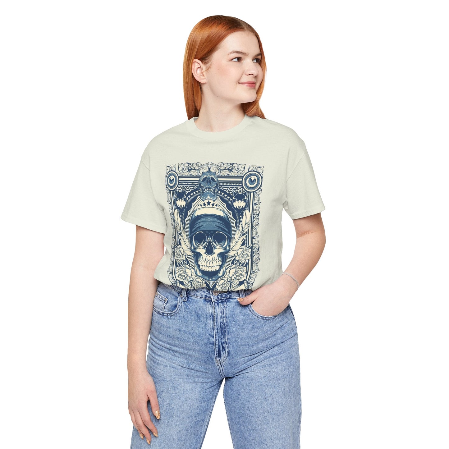 Skull Crown Graphic Tee Vintage Ornate Skull Illustration Rock Band T-Shirt