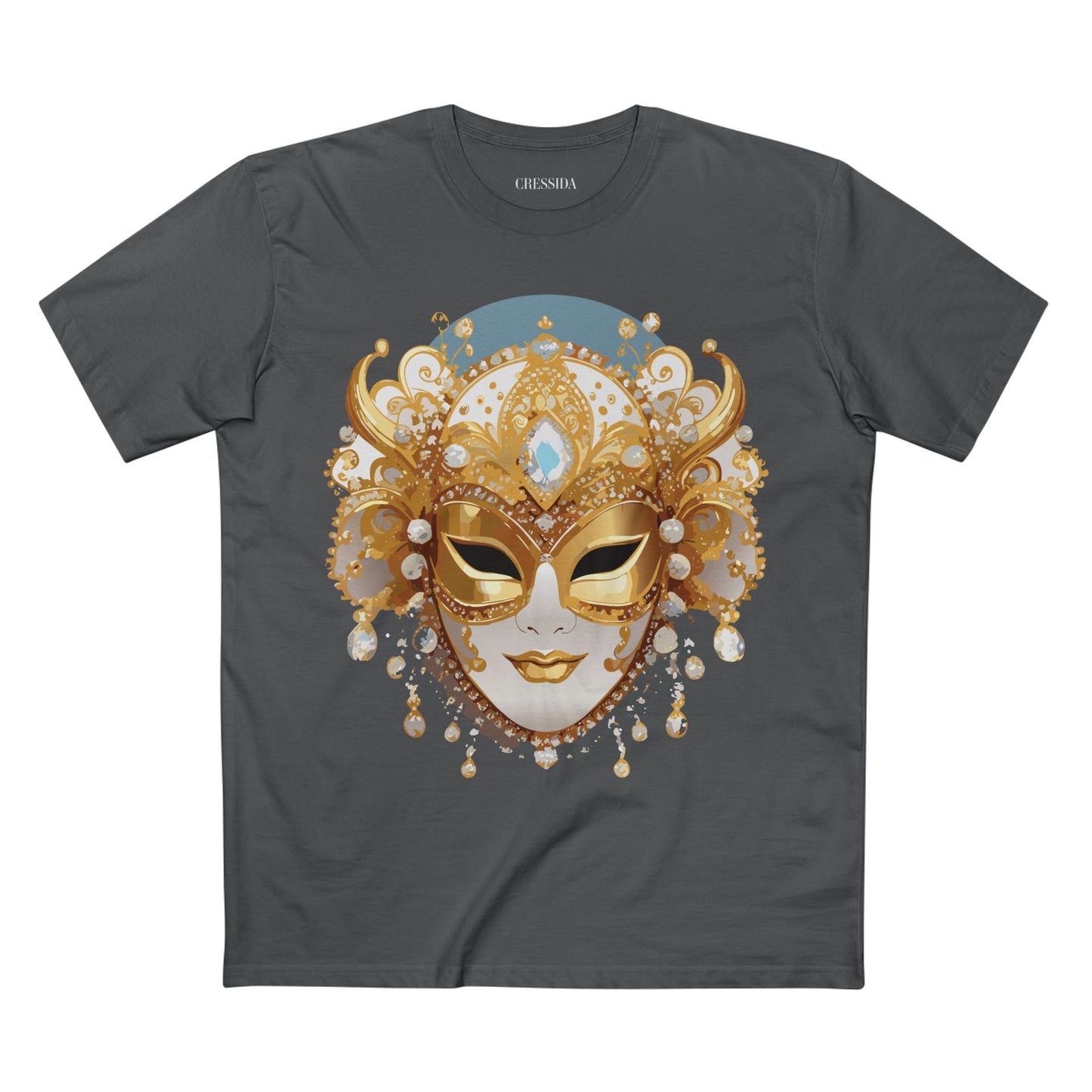 Carnival Mask Graphic T-Shirt Unisex 100 Cotton With Antique Gold Art Design Tee 17