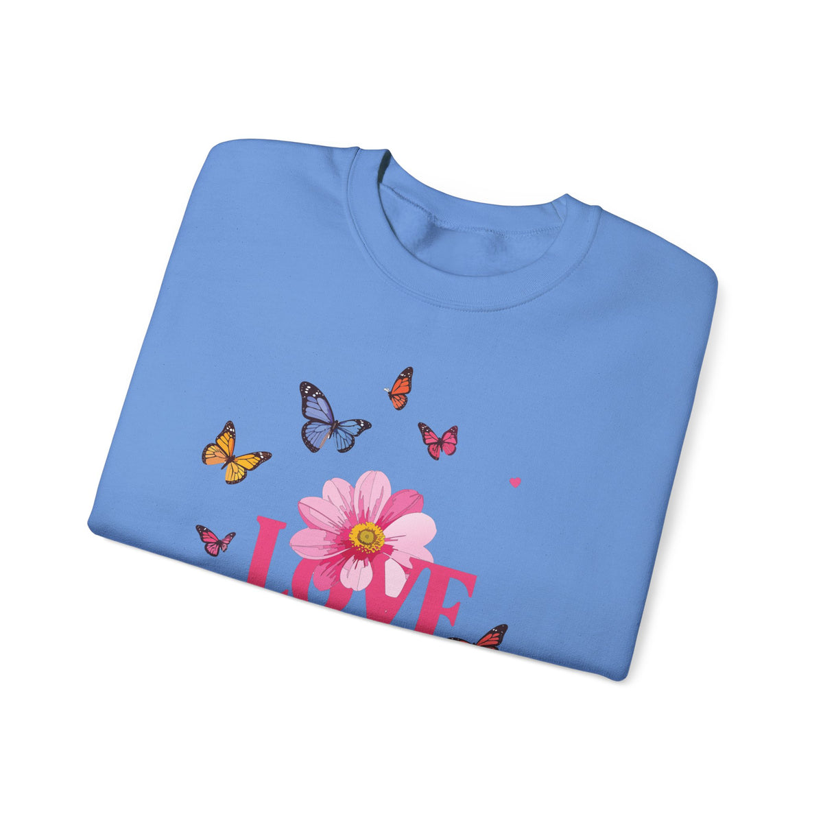 Unisex Floral Love Sweatshirt, Love Floral Sweatshirt, Floral Butterfly Sweatshirt, 50/50 Cotton-Poly Valentine's Day Sweatshirt 01