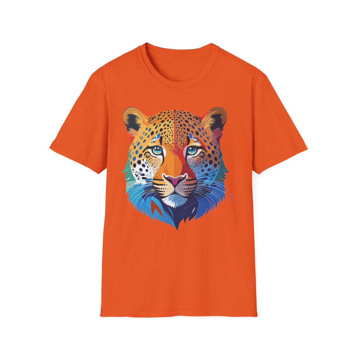 Colorful Leopard Face T-Shirt | Rainbow Big Cat Illustration