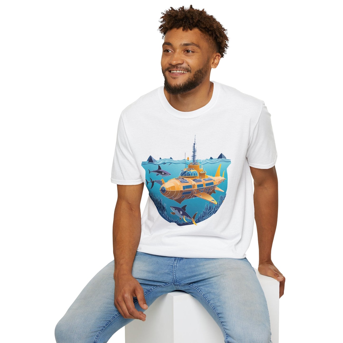 Ocean Tee Shirt Unisex Gildan Softstyle 64000 Ocean Theme Tee With U Boat Design