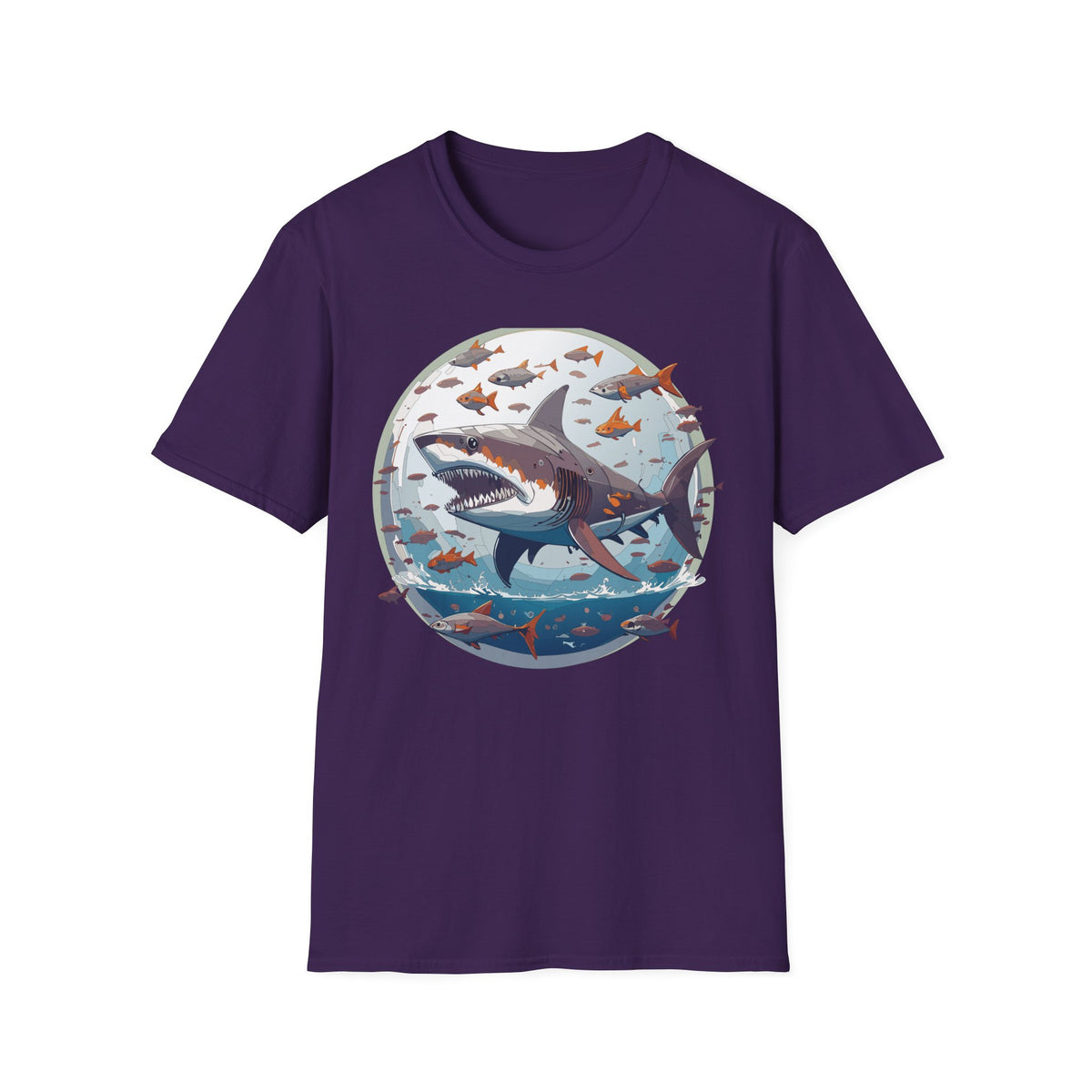 Great White Shark Illustration T-Shirt | Ocean Scene, Fish Bubble