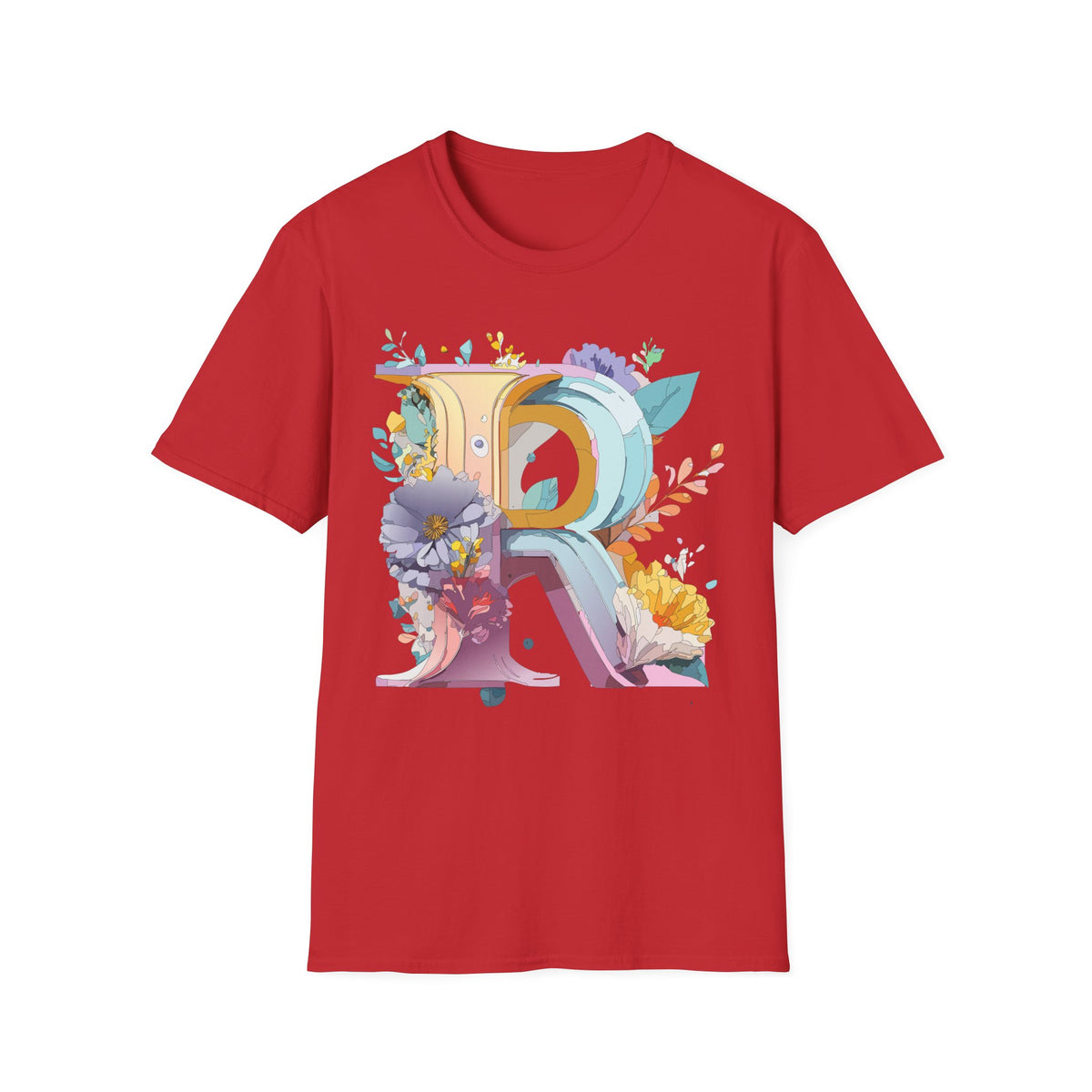 Floral Letter R T-Shirt | Botanical Monogram Initial Tee