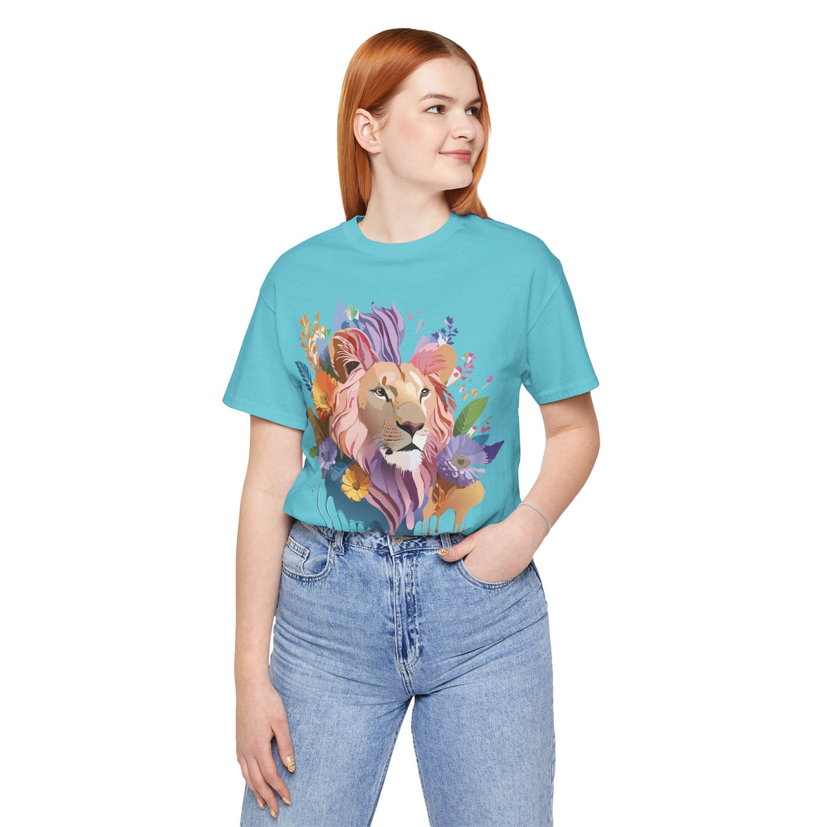 Lion Graphic Unisex Cotton Bella+Canvas Tee with Art Animal Design e47
