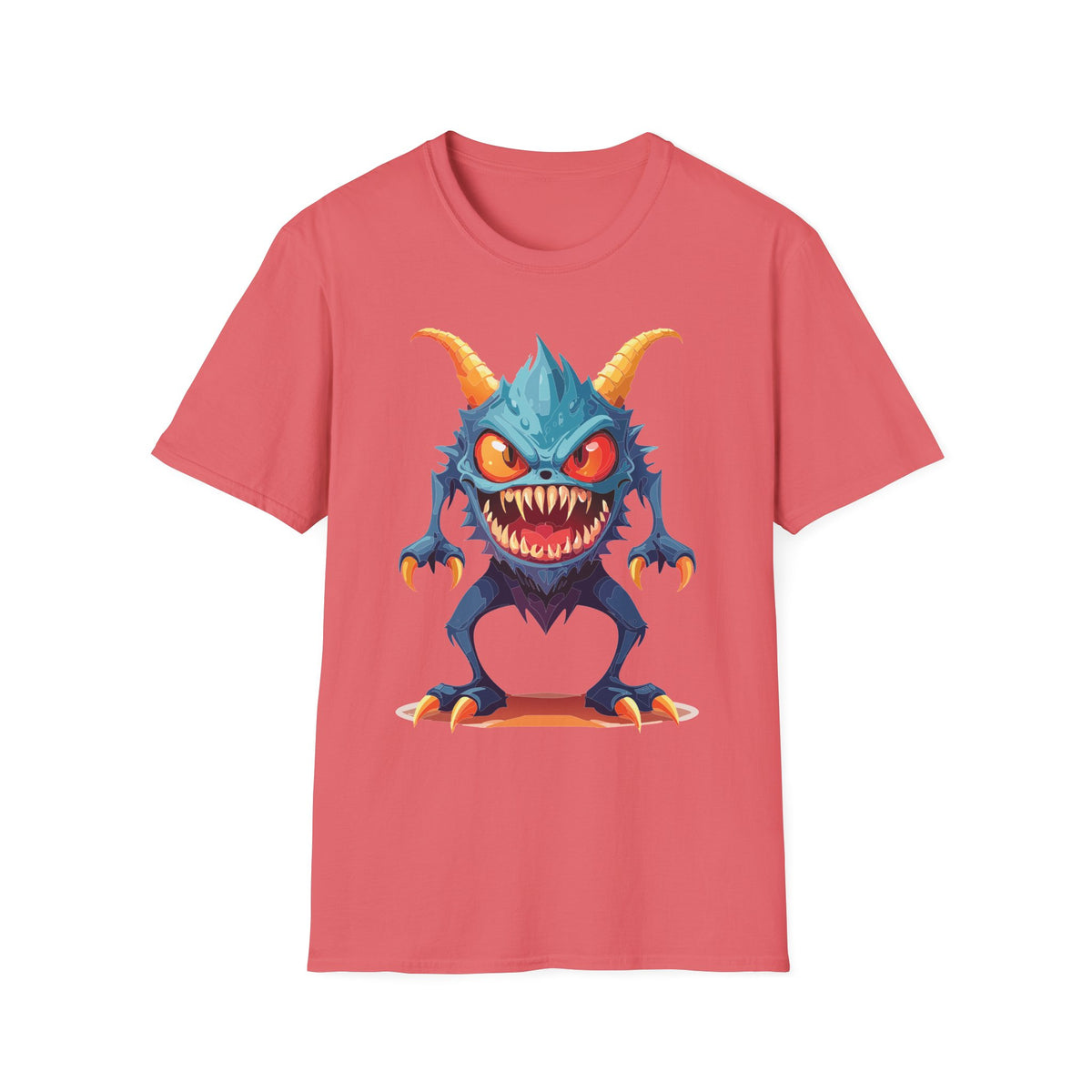 Monster Graphic T-Shirt — Cute Scary Blue Demon Tee for Halloween & Gamer Fans Cartoon Graphic Tee Unisex 100 Cotton Gildan T-Shirt