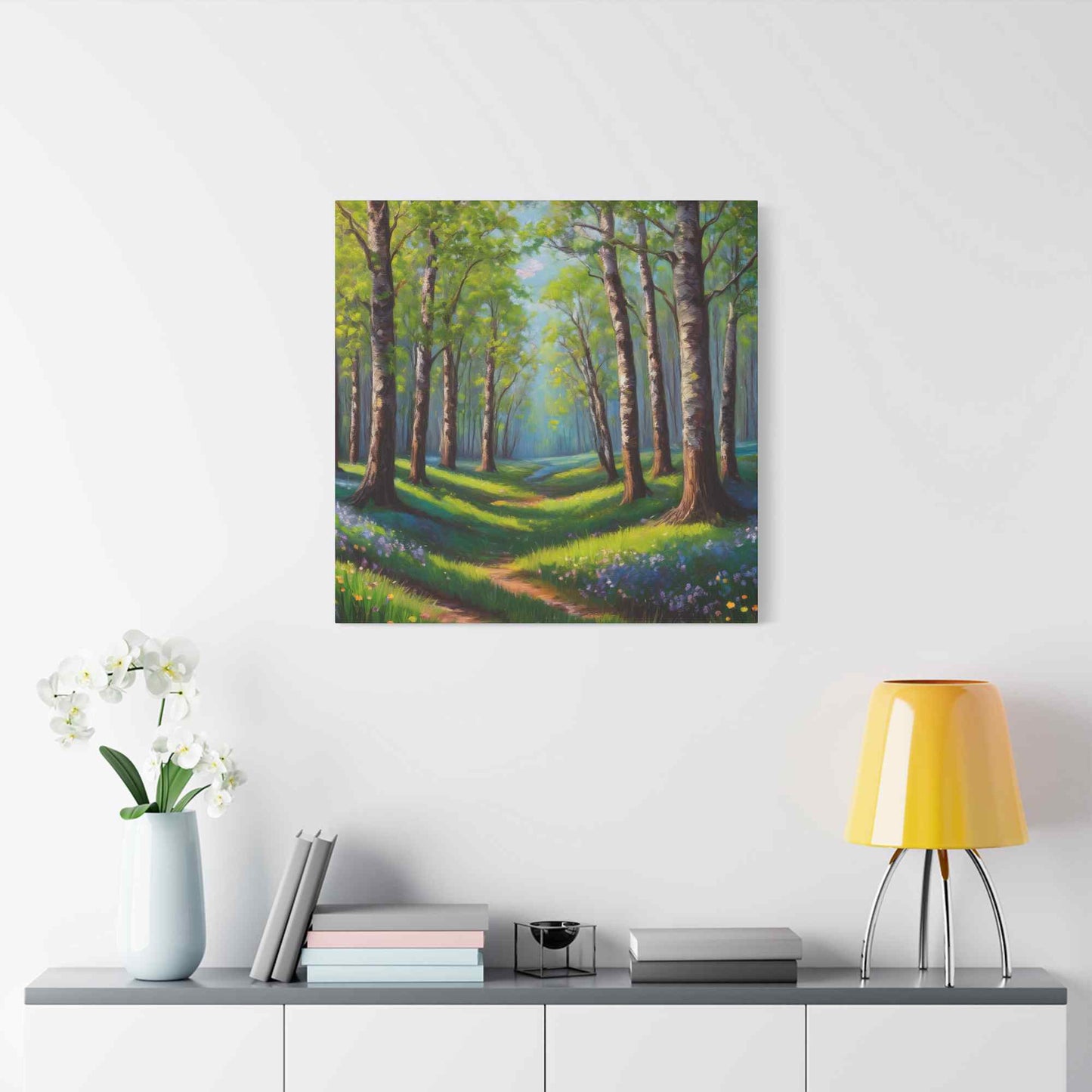 Spring Forest Print Canvas, Oil Paint Print 20x20, 24x24, 30x30, 32x32, 36x36 Art Design Print Pine-Wood Inner Frame MC-94