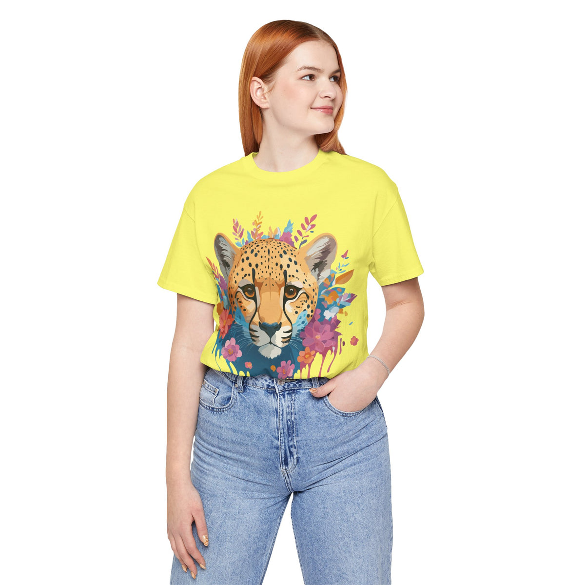 Cheetah Graphic Unisex Cotton Bella+Canvas Tee with Art Animal Design e9