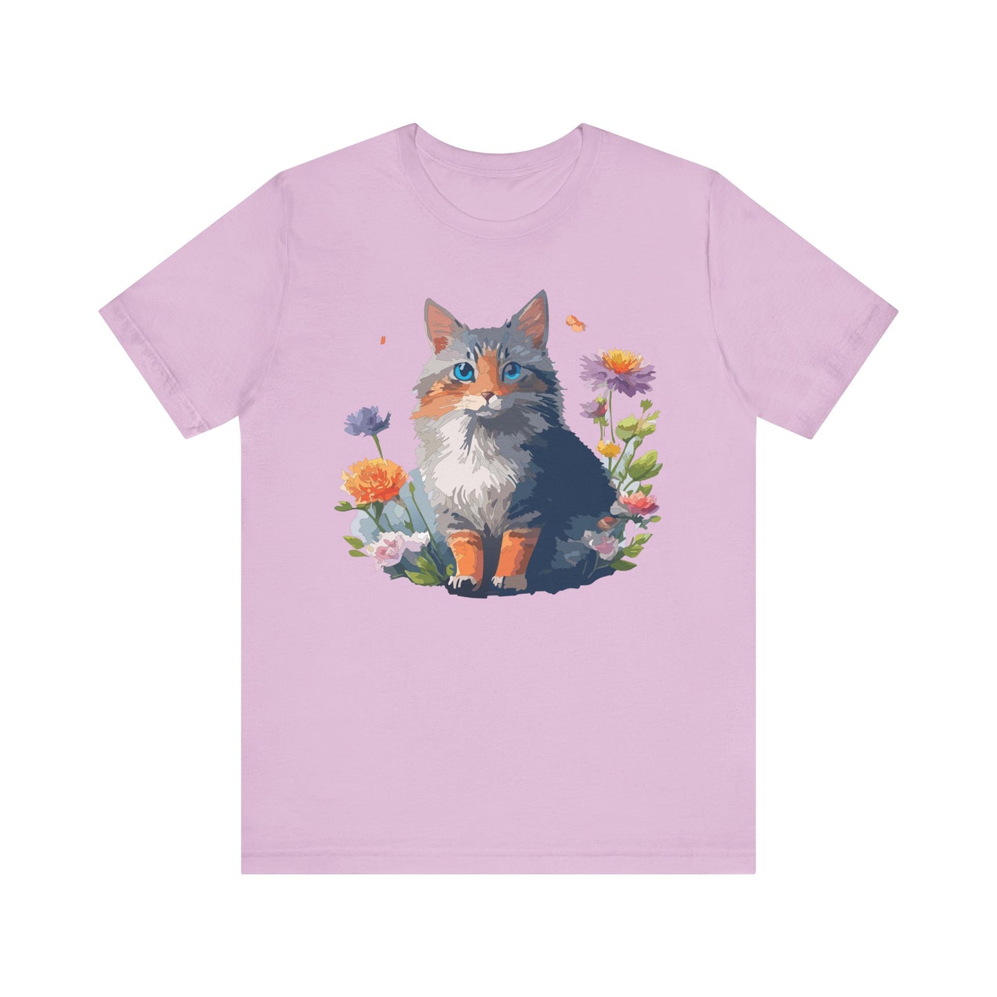 Floral Cat Tee, Animal Shirt, Cat Shirt, Floral Tee, Flower T-shirt, T-Shirt with Animal, Summer Top with Art Design