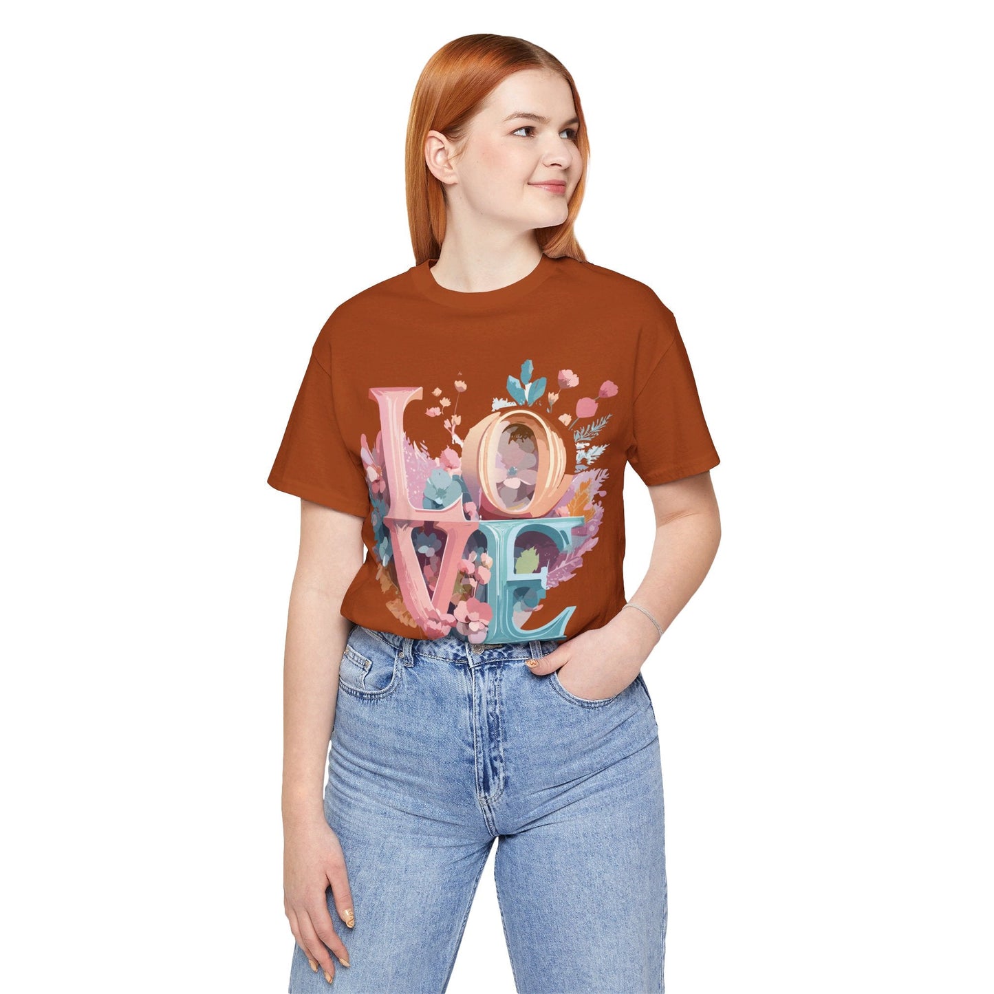 Valentine Day Graphic Unisex 100 Cotton Vintage Artwork with Love and Flower Design Tee 52