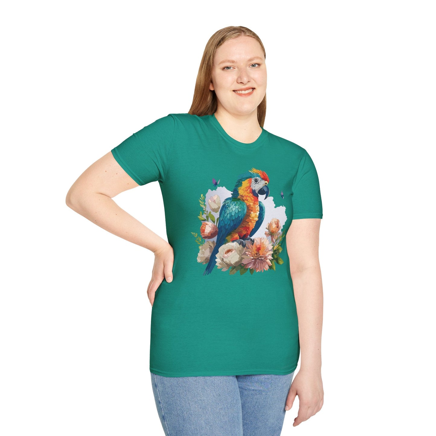 Bird T Shirt Floral Bird Print Unisex Softstyle Cotton Tee Animal Graphic Tee For Everyday Wear