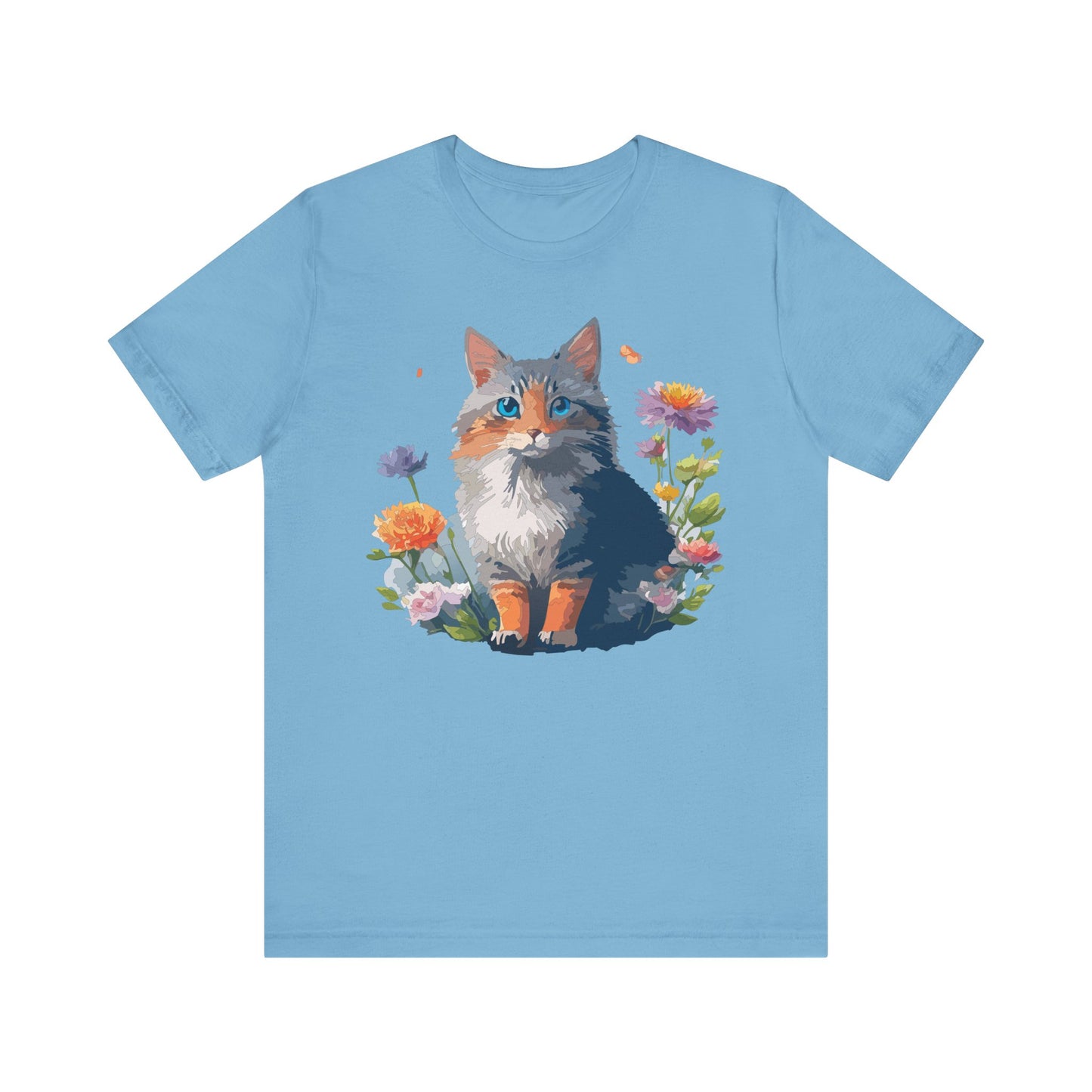 Floral Cat Tee, Animal Shirt, Cat Shirt, Floral Tee, Flower T-shirt, T-Shirt with Animal, Summer Top with Art Design