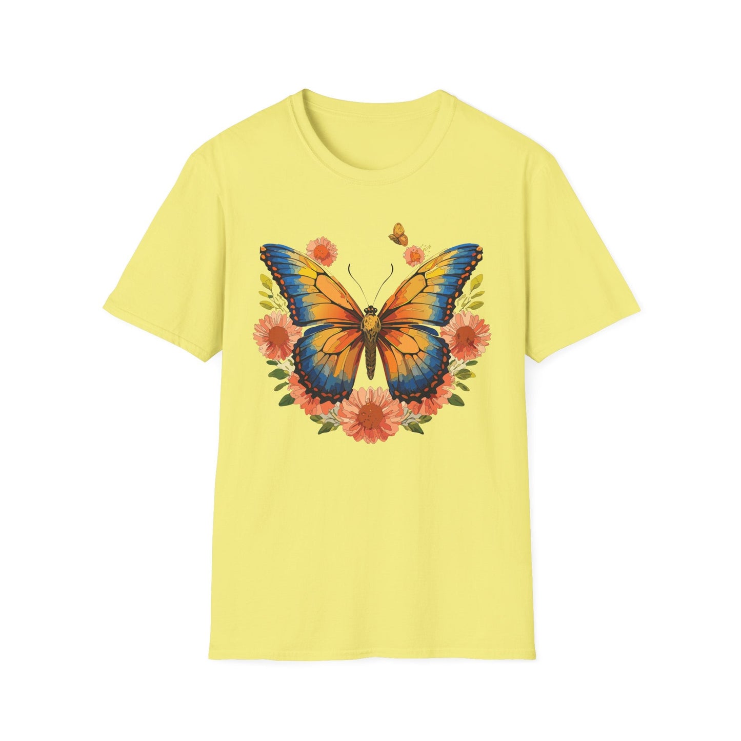 Butterfly T Shirt Unisex Softstyle Gildan 64000 Monarch Print 100 Percent Ring Spun Cotton