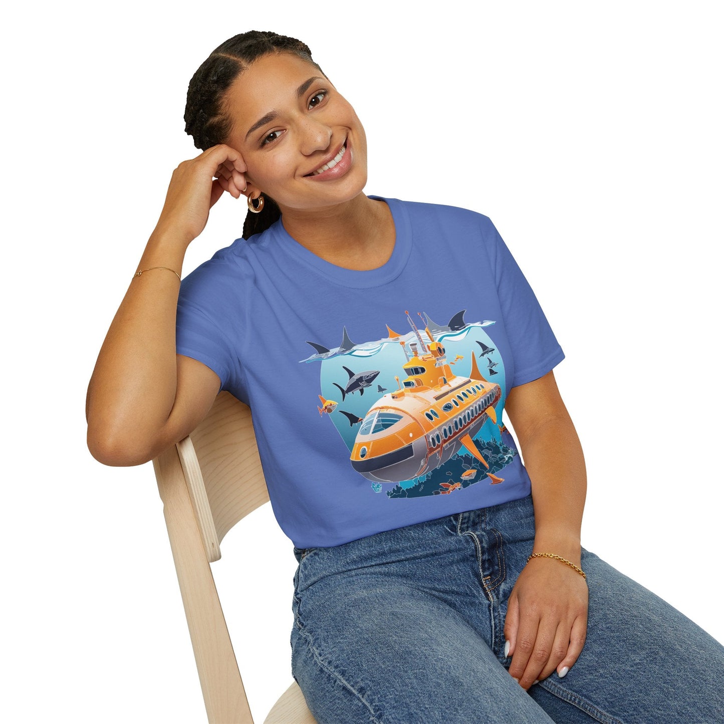 Ocean Themed Unisex Gildan Softstyle 64000 Short Sleeve T Shirt With Ocean Art Design