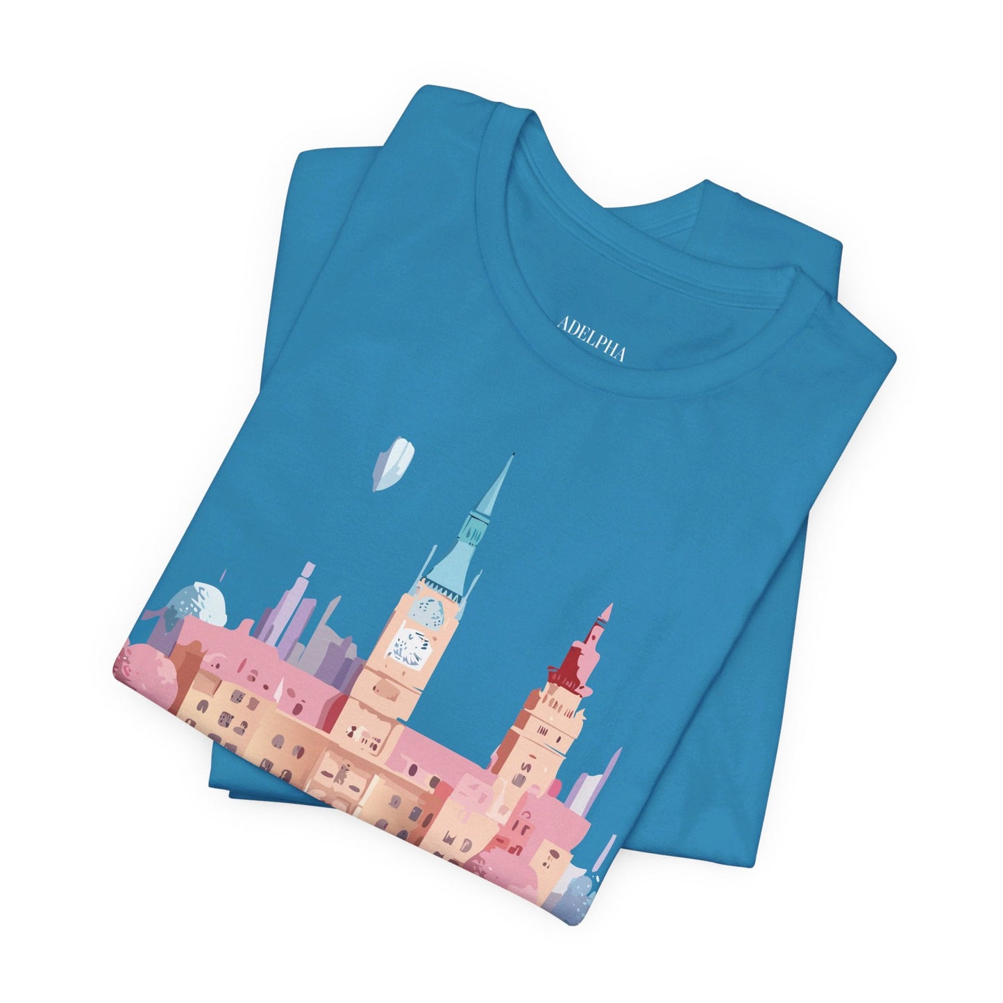 Prague Tourist Shirt Unisex Short Sleeve Graphic Tee Featuring Adelpha Vintage Artwork