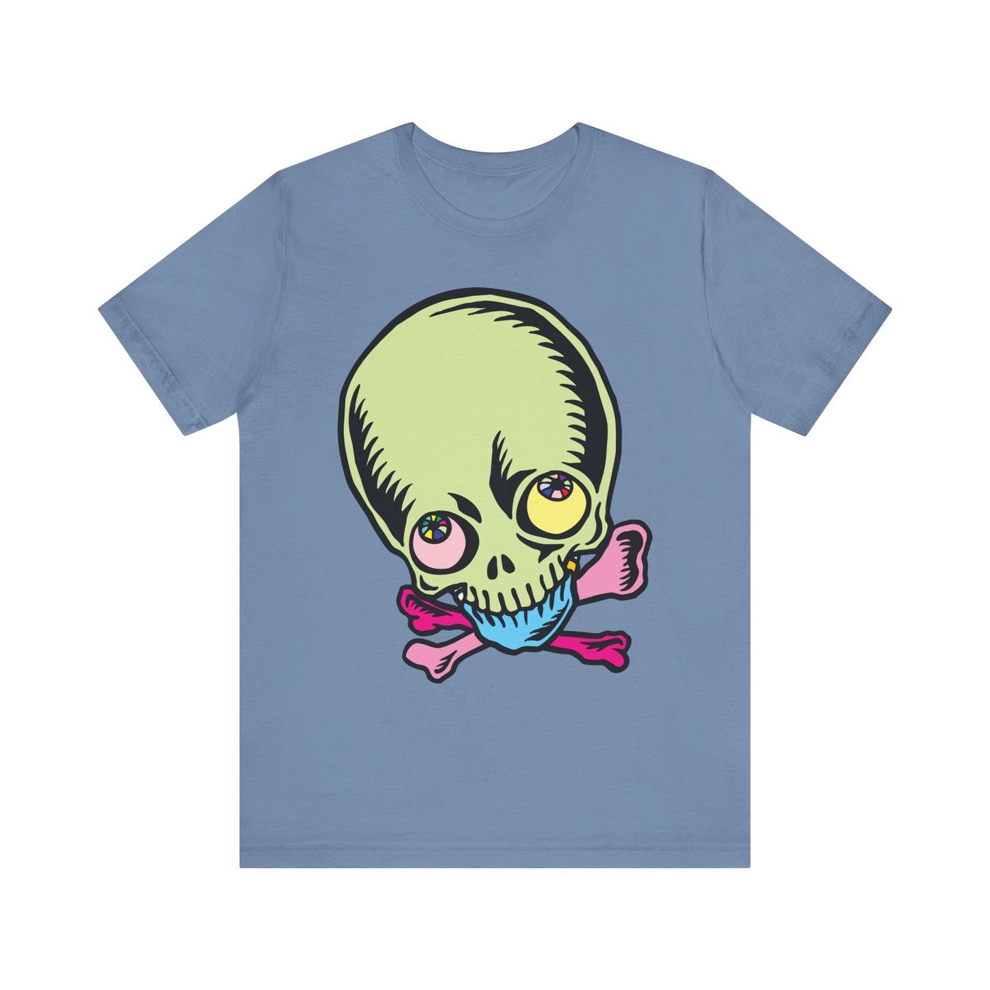 Lt Green Skull Graphic Design Tee, Skull Shirt, Vintage Tees, Art Design T-Shirt, Vintage Graphic Tee, Art Shirts with Skulls