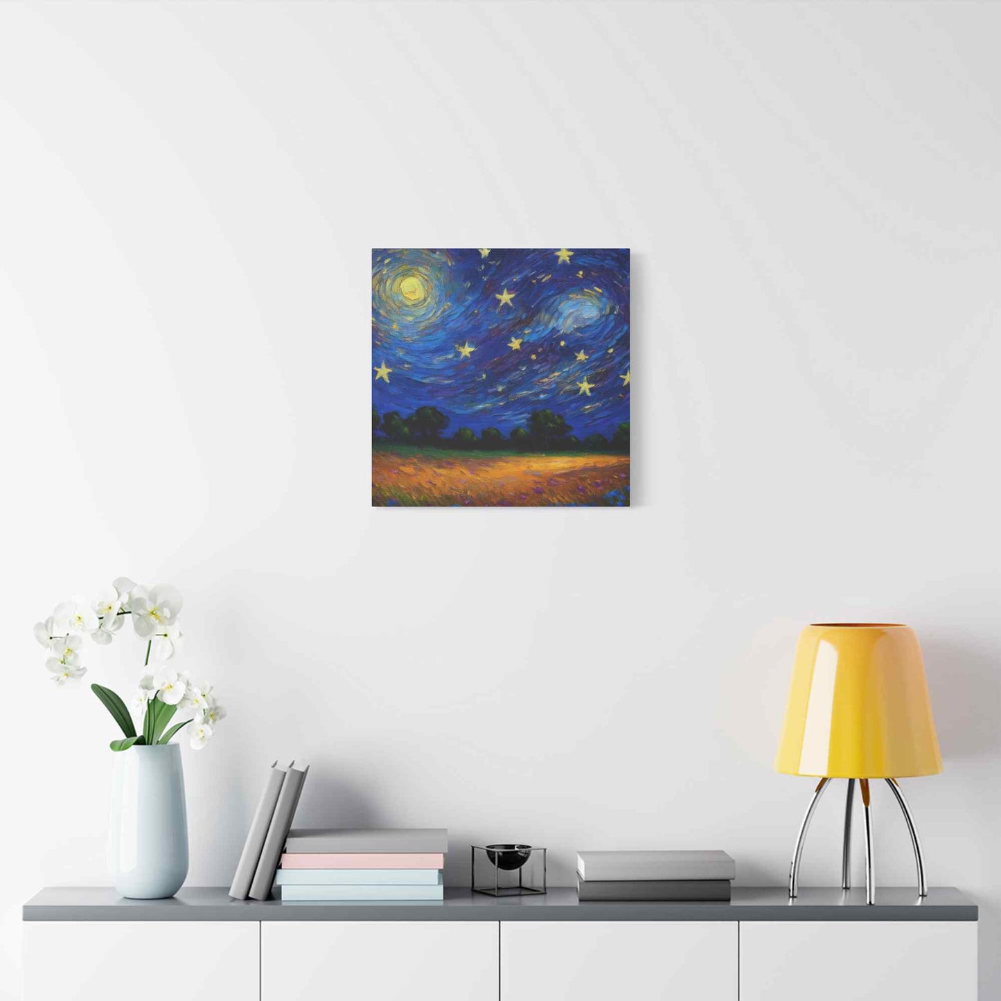 Starry Night Print Canvas, Oil Paint Print 20x20, 24x24, 30x30, 32x32, 36x36 Art Design Print Pine-Wood Inner Frame MC-39