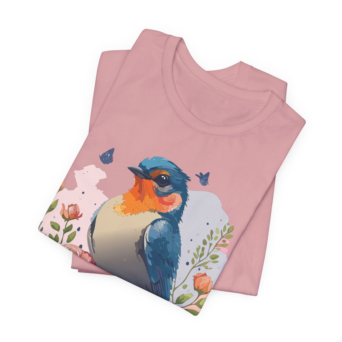 Floral Bird Tee, Animal Shirt, Bird Shirt, Floral Tee, Flower T-shirt, T-Shirt with Animal