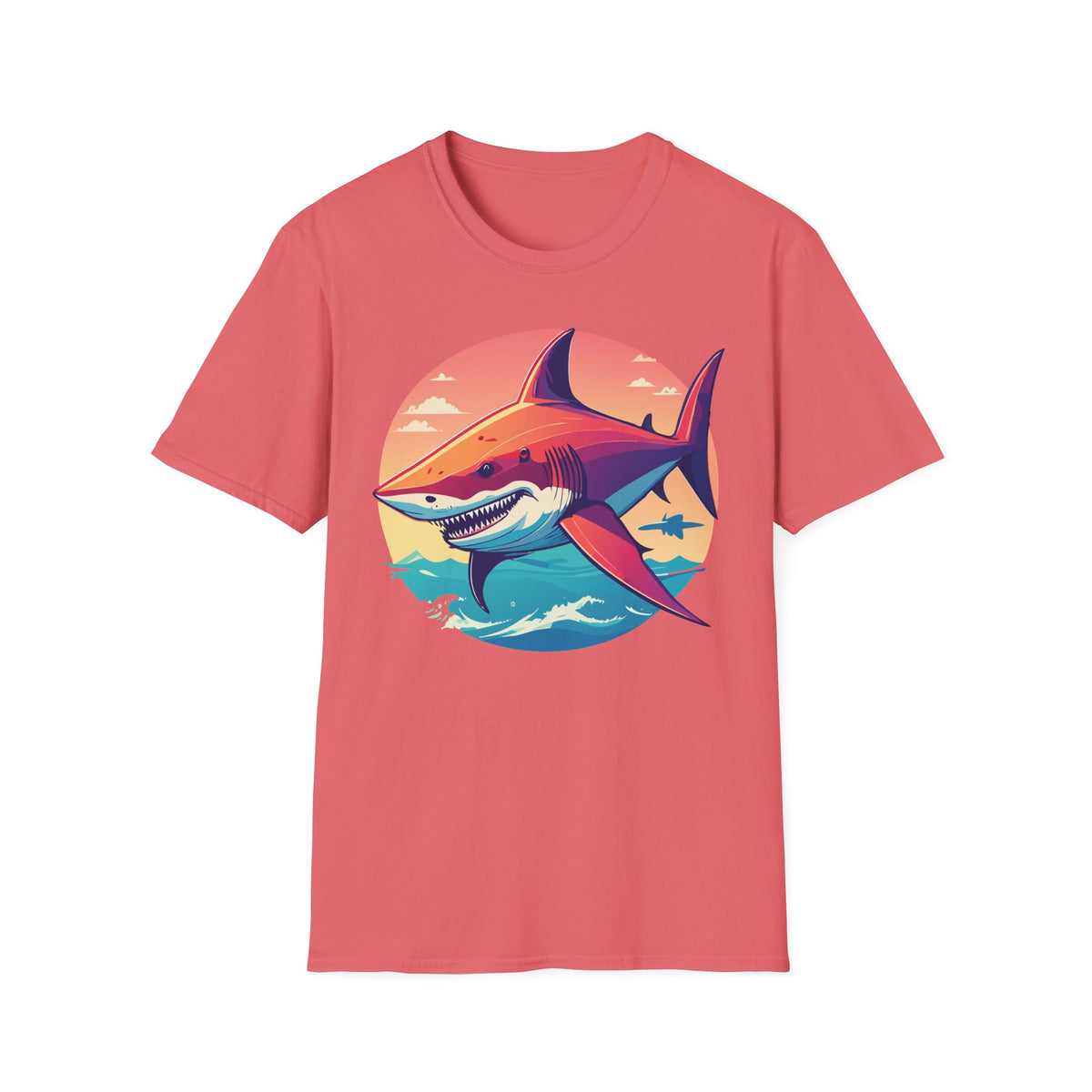 Sunset Shark Graphic T-Shirt | Retro Ocean Illustration