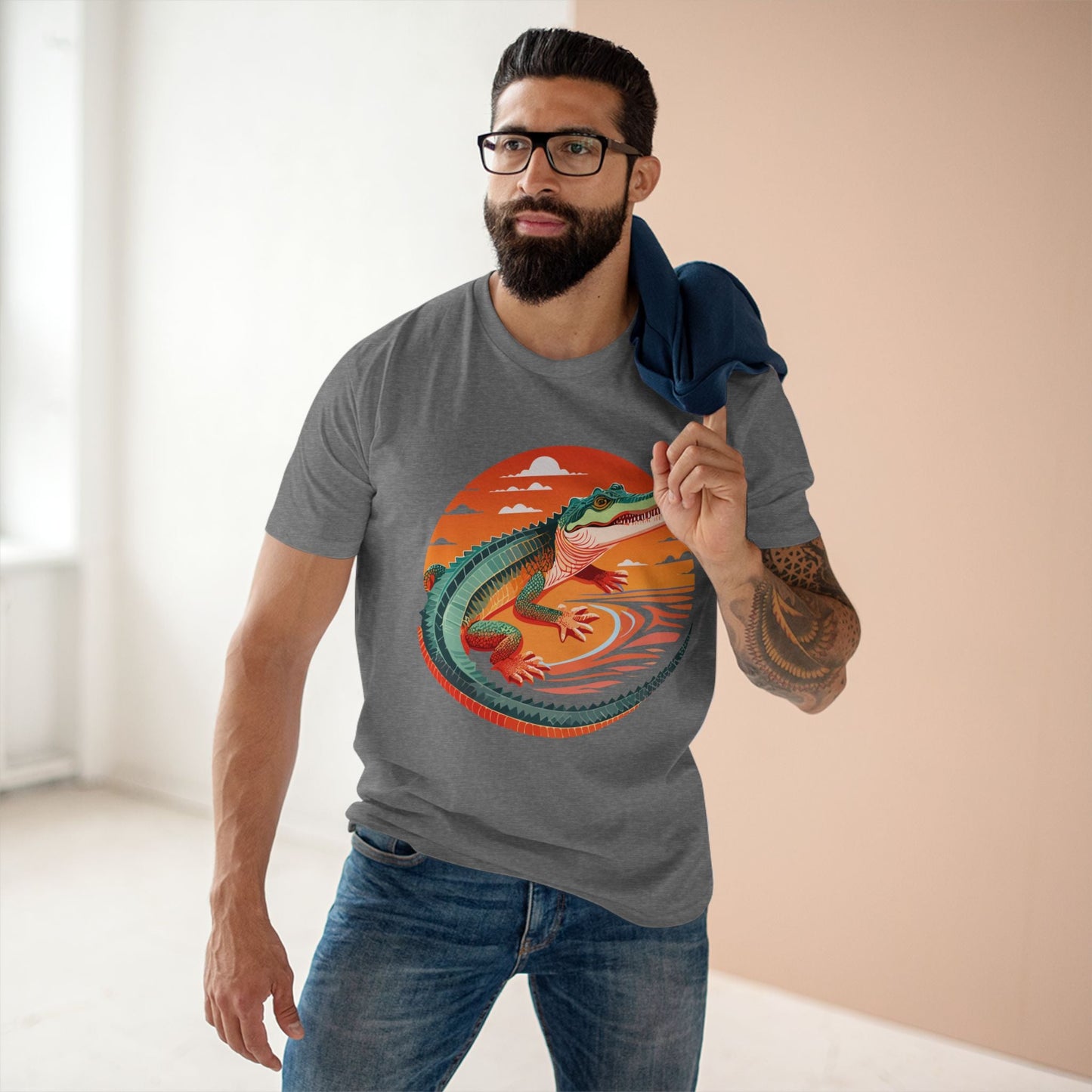 Unisex Crocodile Animal Shirt Premium Cotton Tee With Original Art Design From Retro2Nova Art Collection