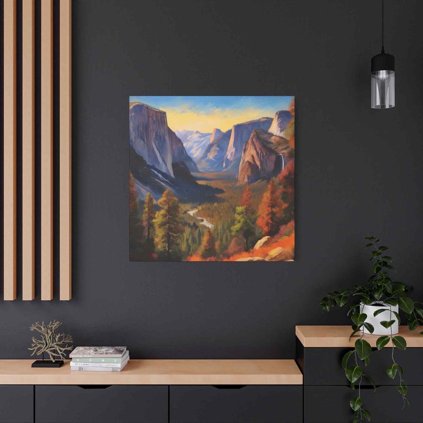 Yosemite Valley Print Canvas, Oil Paint Print 20x20, 24x24, 30x30, 32x32, 36x36 Art Design Print Pine-Wood Inner Frame MC-61
