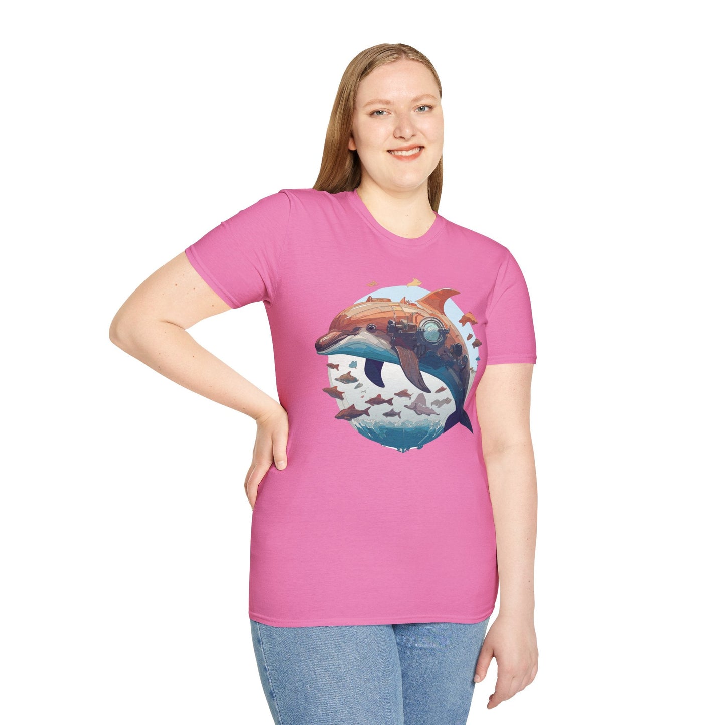 Unisex Dolphin Shirt Softstyle Tee Gildan 64000 Ring Spun Cotton Animal Graphic Design