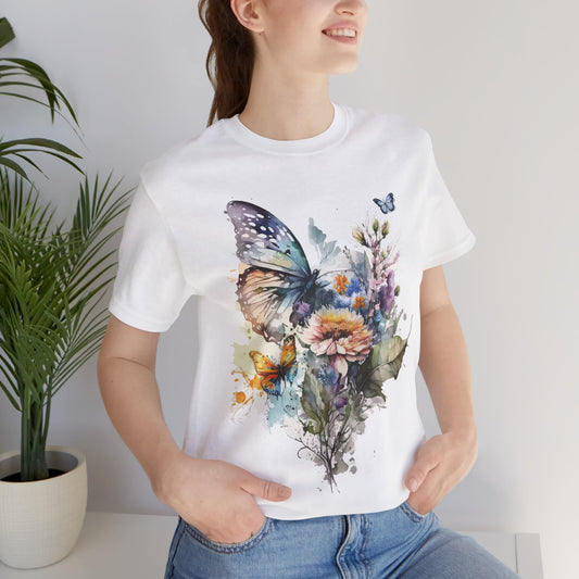 Cotton Tee Shirt with Butterfly Prints