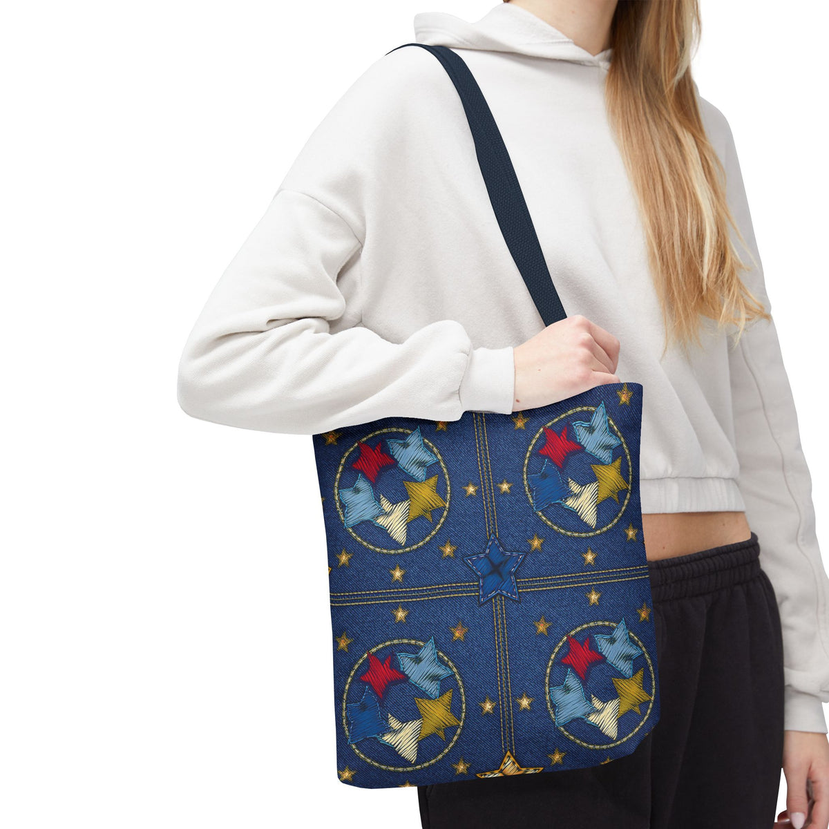Denim Fabric Imitation Print Unisex Canvas Bag Poly Spun 3 Sizes Tote Bag 181-2