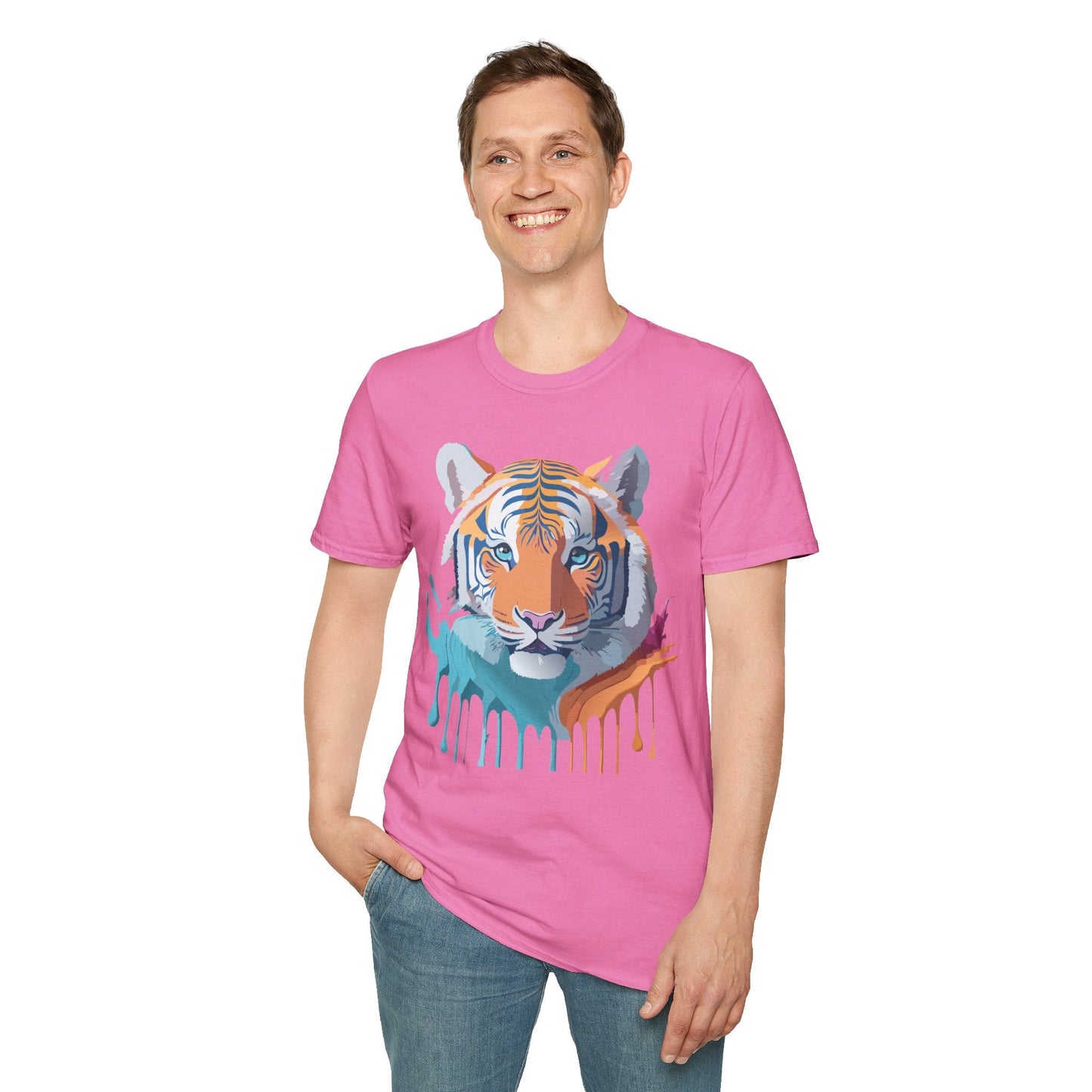 Tiger Print Shirt Unisex Softstyle Tee 100 Percent Ring Spun Cotton