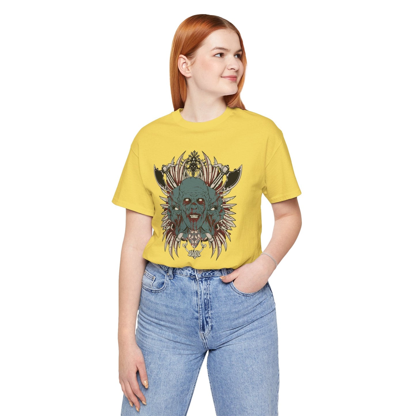 Zombie Skull Mandala T-Shirt Horror Graphic Tee, Gothic Skull Art-54-2