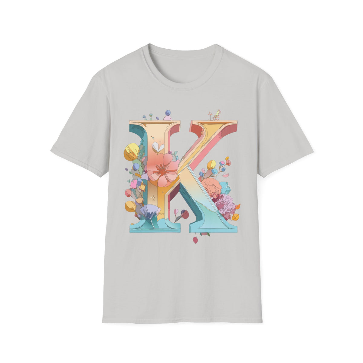Floral Letter K T-Shirt | Monogram Initial K Tee, Botanical Alphabet Shirt