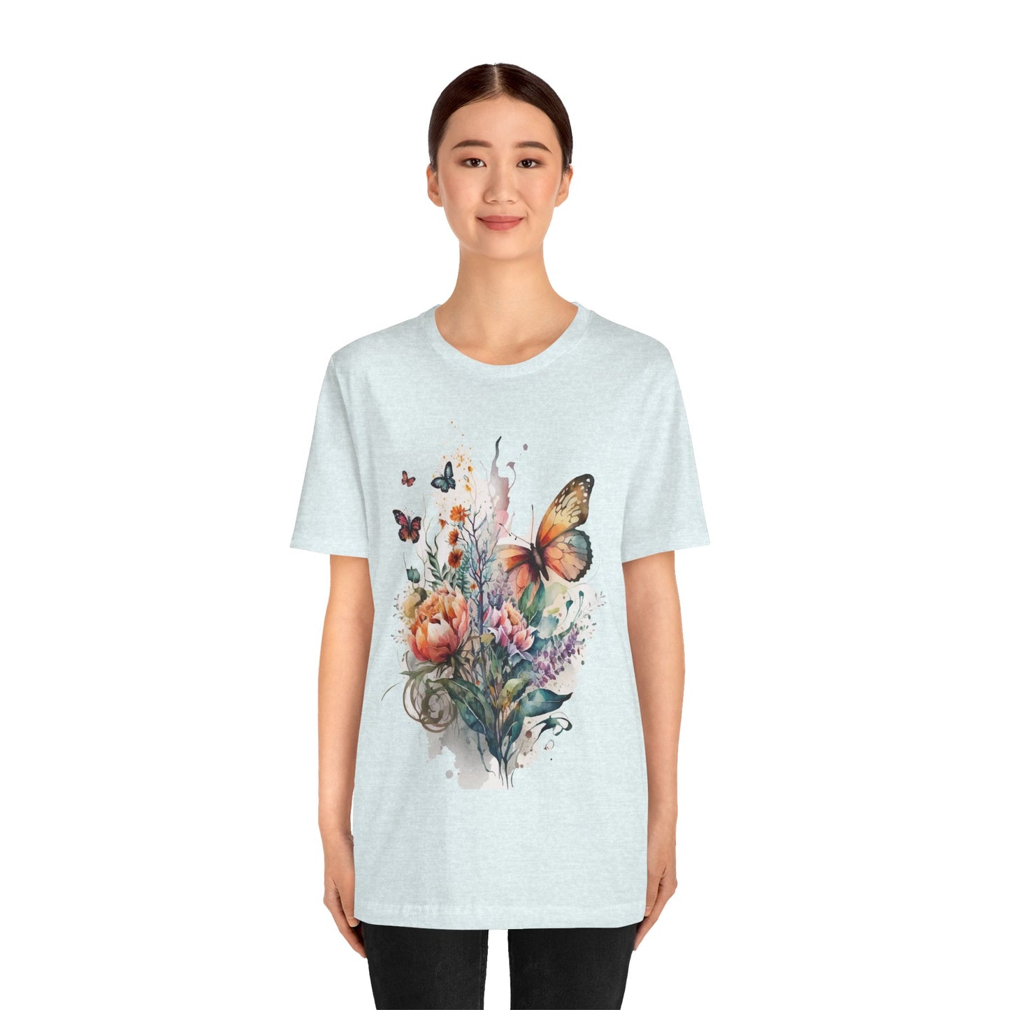 Cotton Tee Shirt with Butterfly Prints