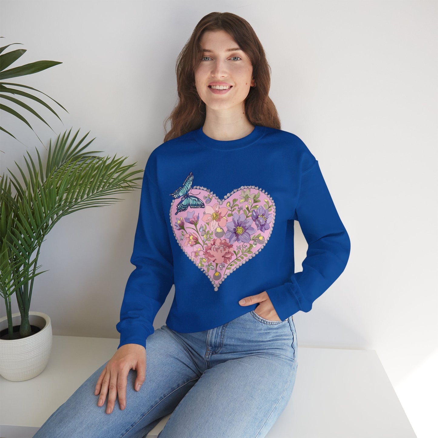 Floral Heart Sweatshirt Valentines Day Unisex Crewneck Cozy Comfort For Cold Weather