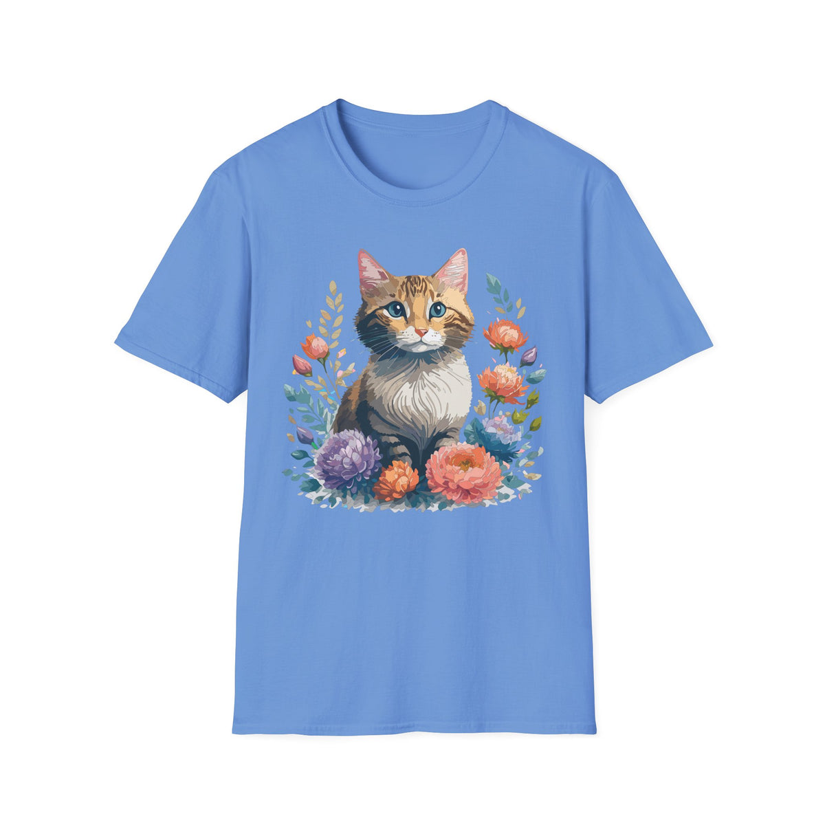 Watercolor Cat Portrait T-Shirt | Floral Kitty Illustration