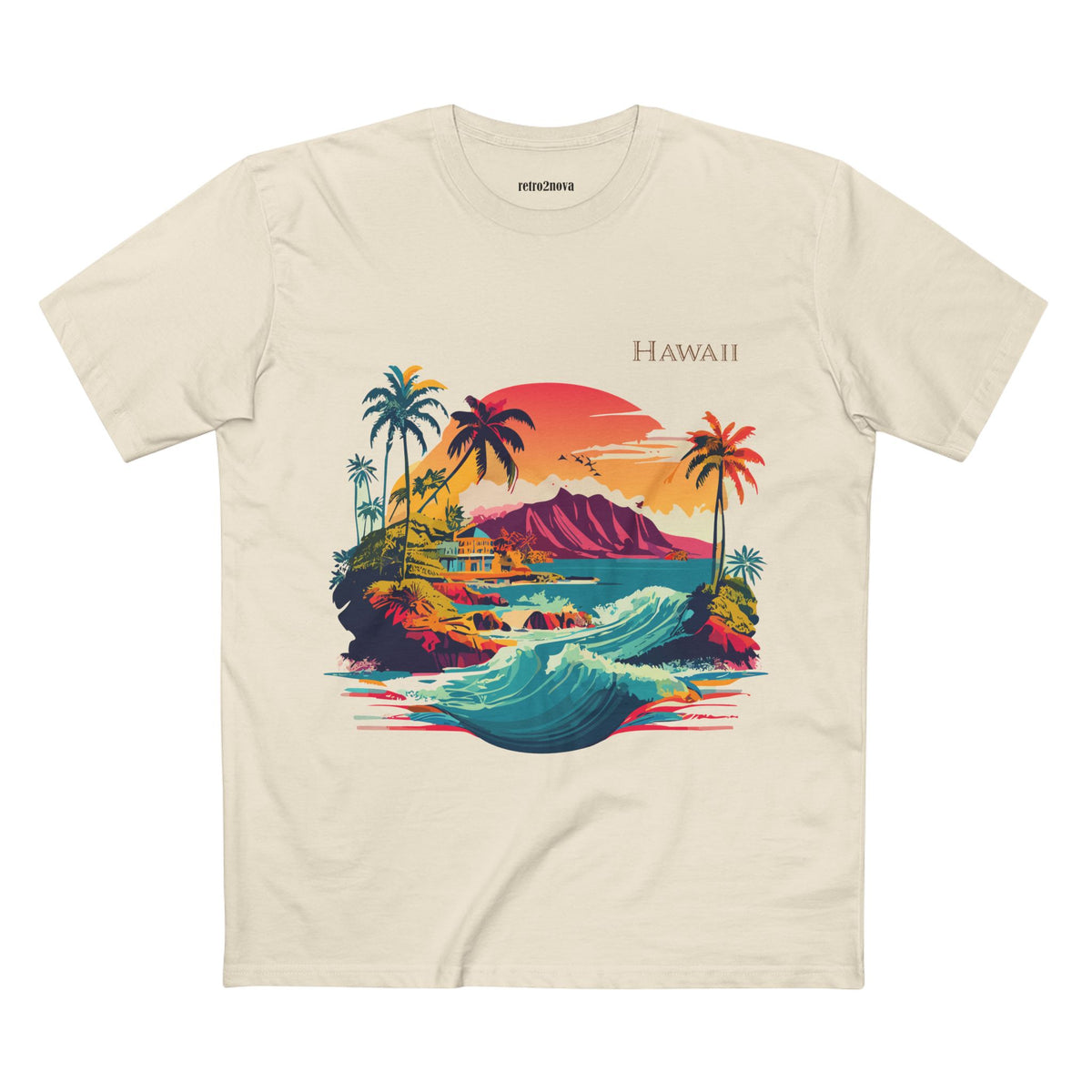 Hawaii Retro Sunset Surf Scene Tee | Palm Trees, Waves, Island Graphic
