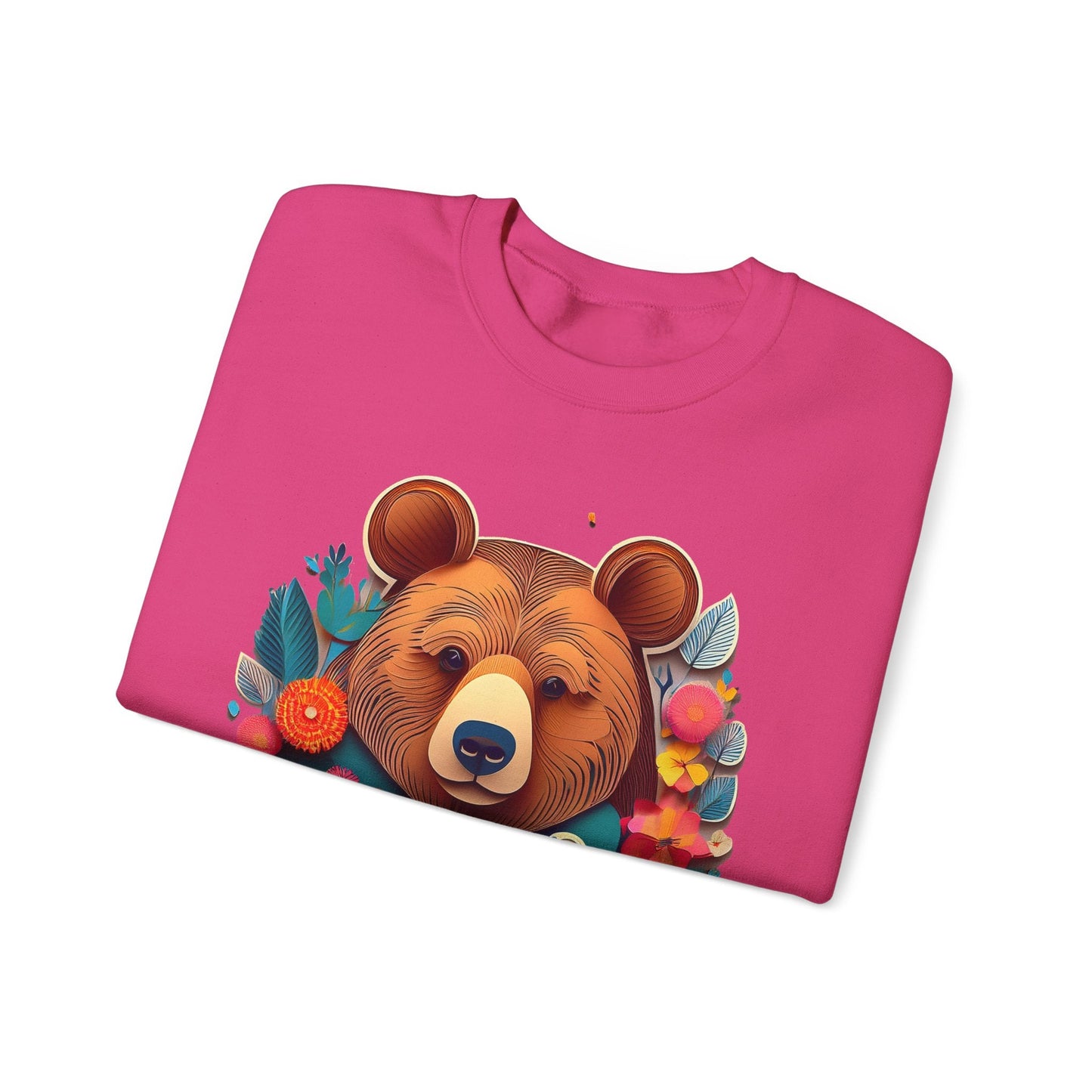 Unisex Floral Bear Sweatshirt Art Design Gildan 18000 Heavy Blend Crewneck