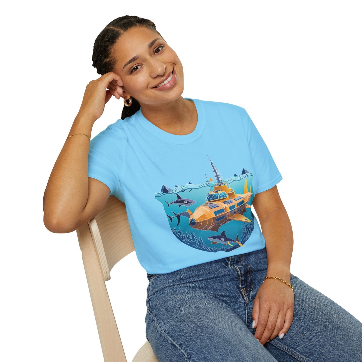 Ocean Tee Shirt Unisex Gildan Softstyle 64000 Ocean Theme Tee With U Boat Design