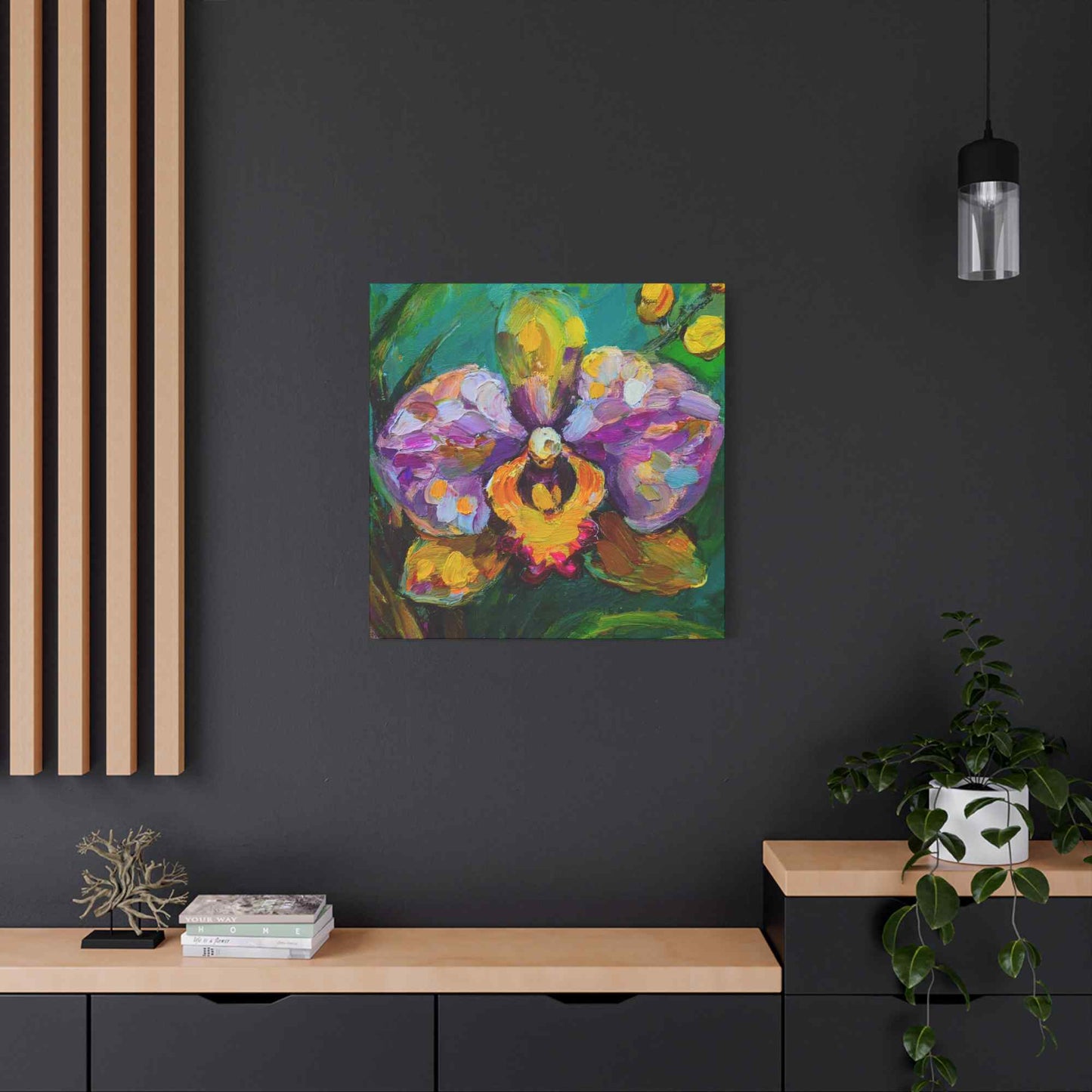 Purple Orchid Print Canvas, Floral Oil Paint Print 20x20, 24x24, 30x30, 32x32, 36x36 Art Design Pine-Wood Inner Frame MC-131