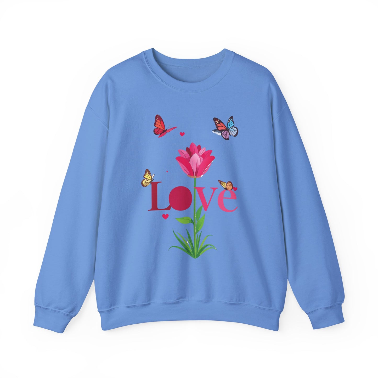 Unisex Floral Love Sweatshirt, Love Floral Sweatshirt, Floral Butterfly Sweatshirt, 50/50 Cotton-Poly Valentine's Day Sweatshirt 02