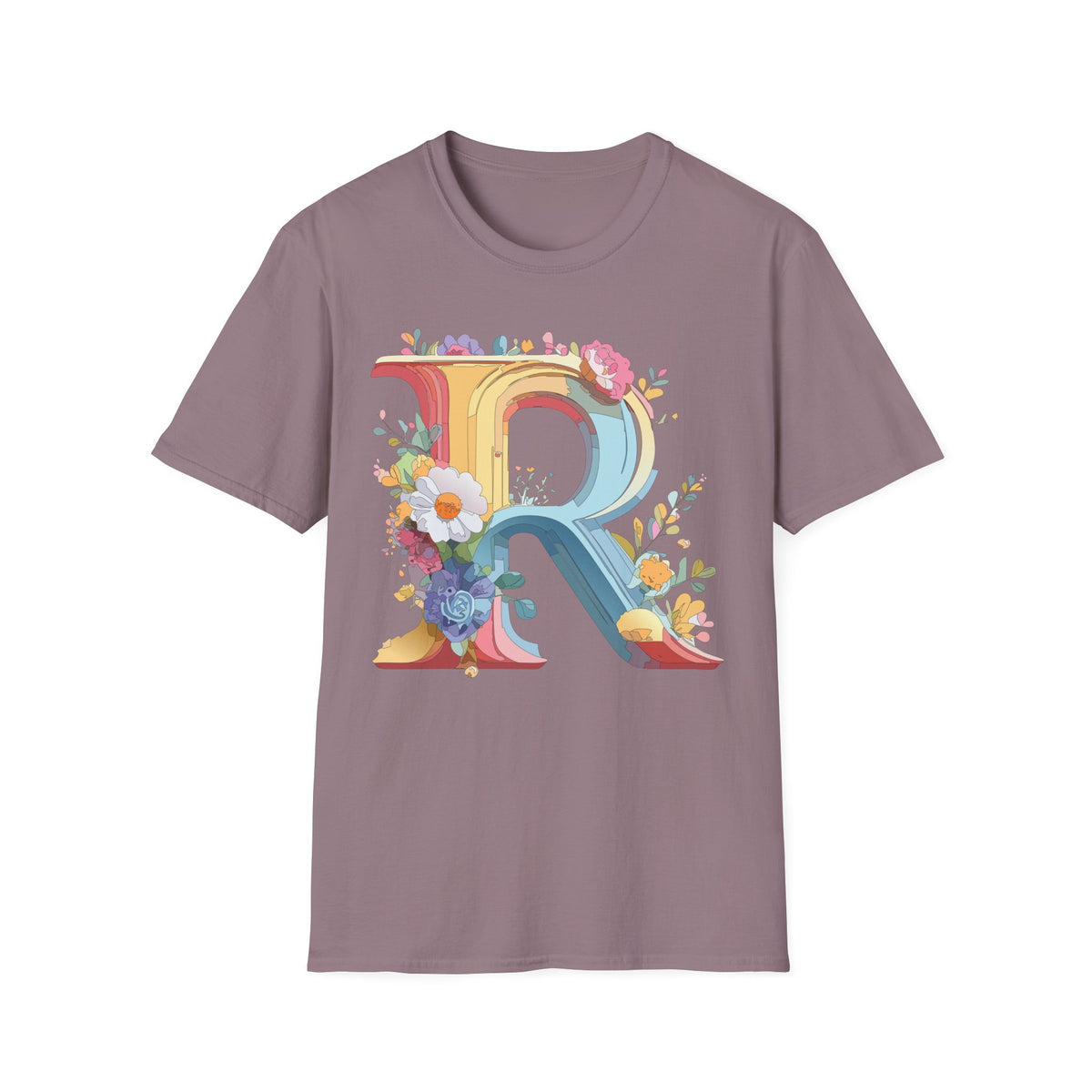 Floral Letter R T-Shirt | Decorative Monogram Initial R Tee