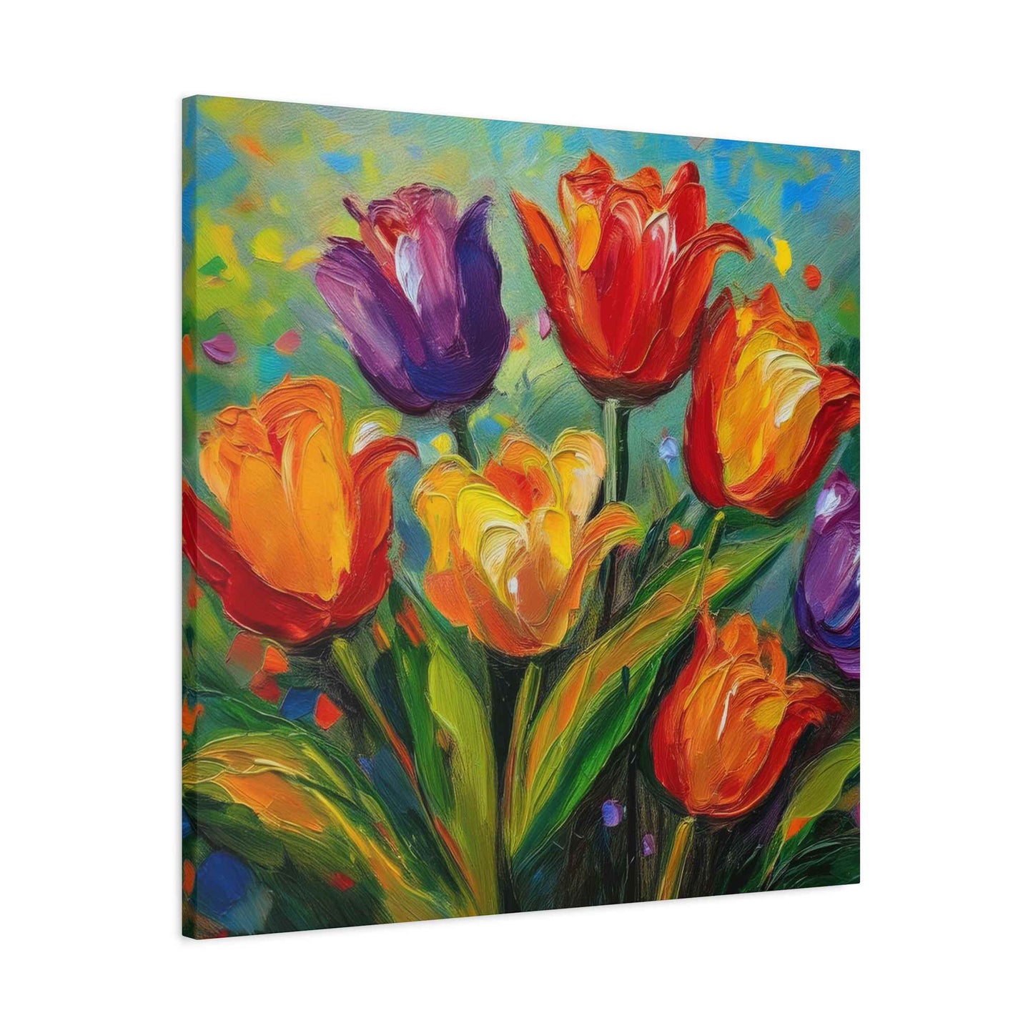 Tulips Print Canvas, Floral Oil Paint Print 20x20, 24x24, 30x30, 32x32, 36x36 Art Design Pine-Wood Inner Frame MC-141