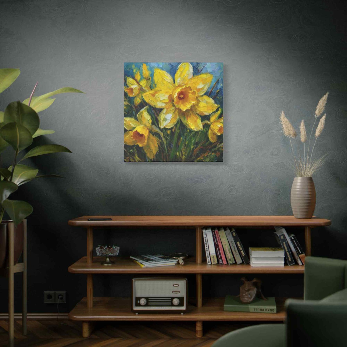 Narcissus Print Canvas, Floral Oil Paint Print 20x20, 24x24, 30x30, 32x32, 36x36 Art Design Pine-Wood Inner Frame MC-178