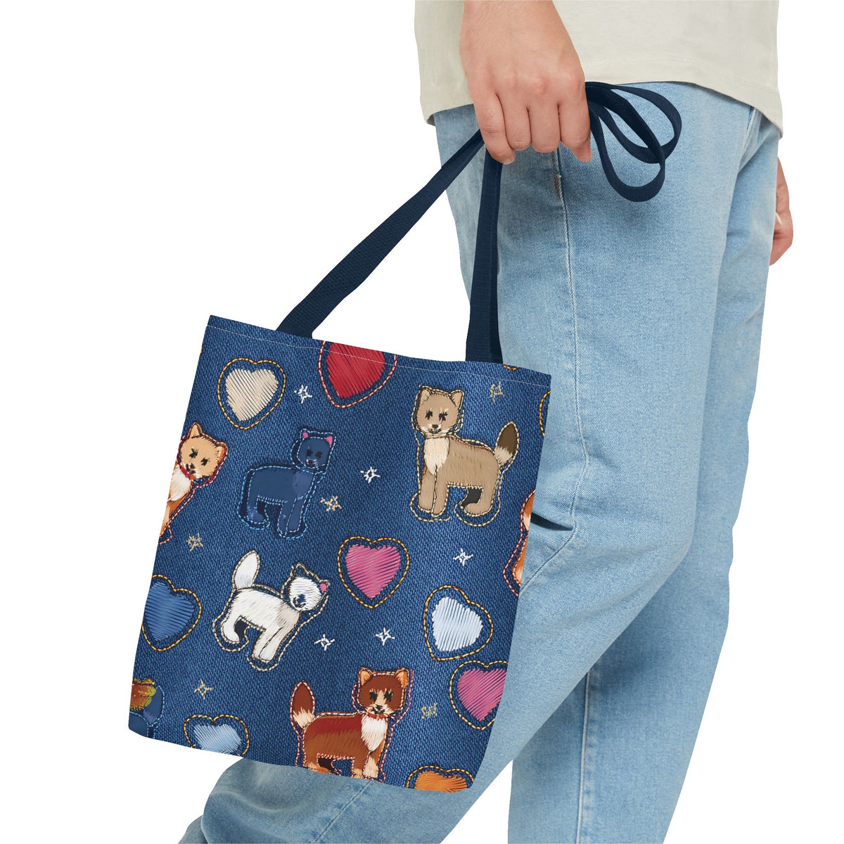 Love Day Graphic Design Denim Fabric Imitation Print Unisex Canvas Bag POLY 3 Sizes Tote Bag 201-6
