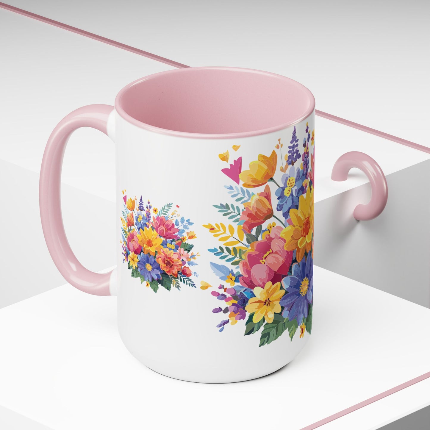 Two-Tone Coffee Mug with flowers