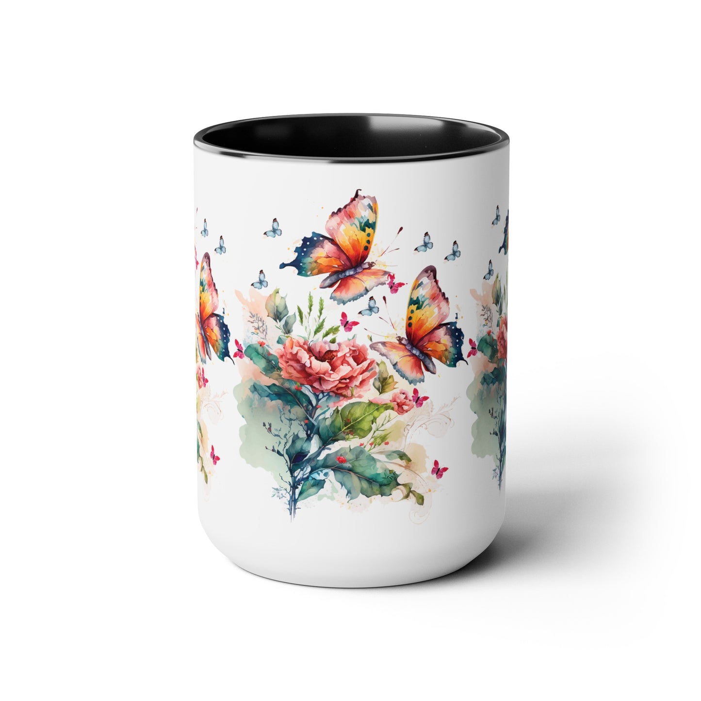 Two-Tone Coffee Mugs with butterfly