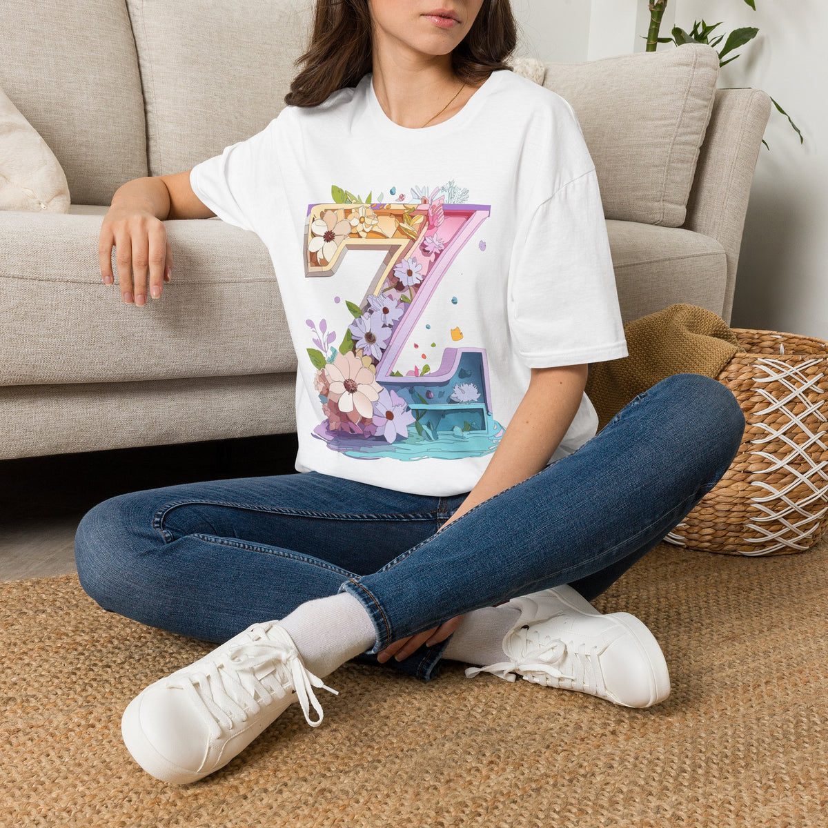 Floral Number 7 T-Shirt | Floral 7 Tee, Birthday 7th, Botanical Number Shirt