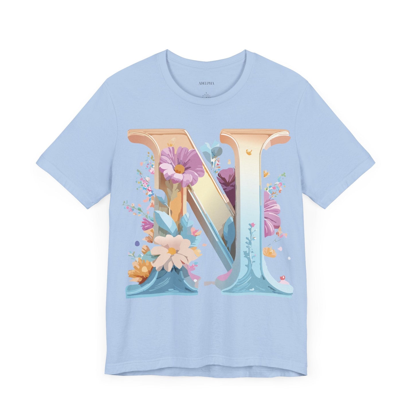 Letter N Shirt Graphic Tee Unisex Jersey Short Sleeve Vintage Style Adelpha Art Design