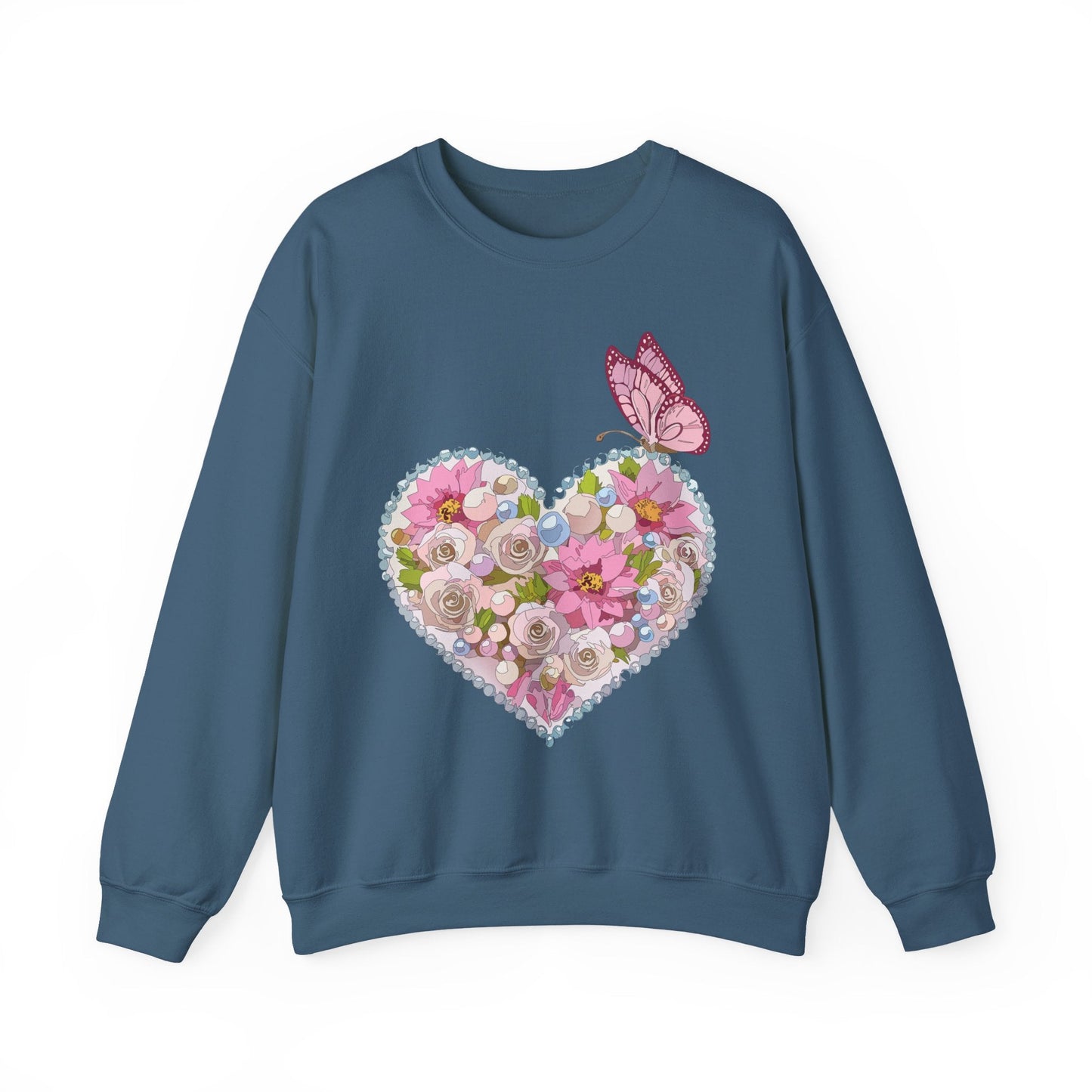 Floral Heart Sweatshirt Unisex Crewneck Valentines Day 50 50 Heavy Blend Gildan 18000