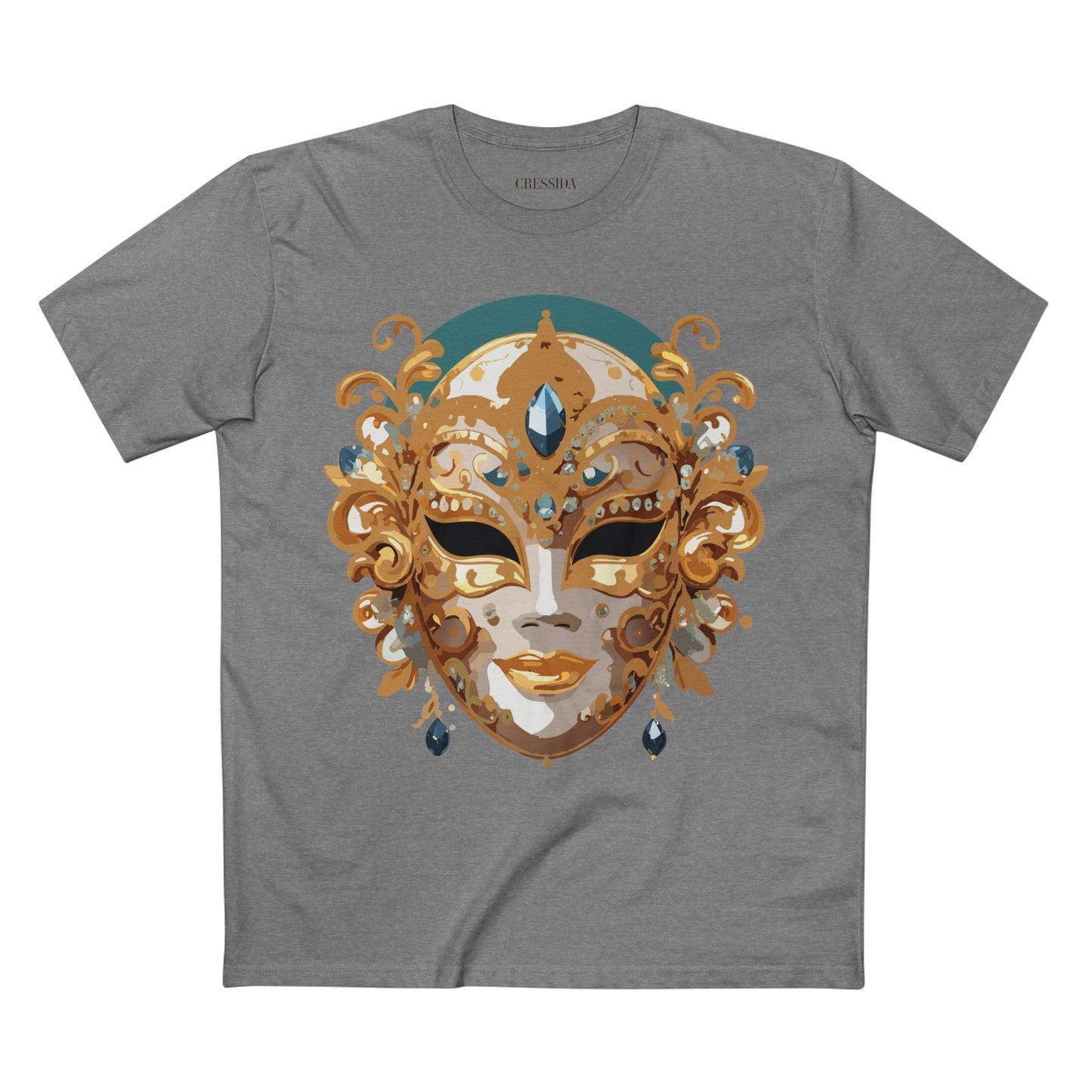 Carnival Mask Graphic T-Shirt Unisex 100 Cotton With Antique Gold Art Design Tee 3