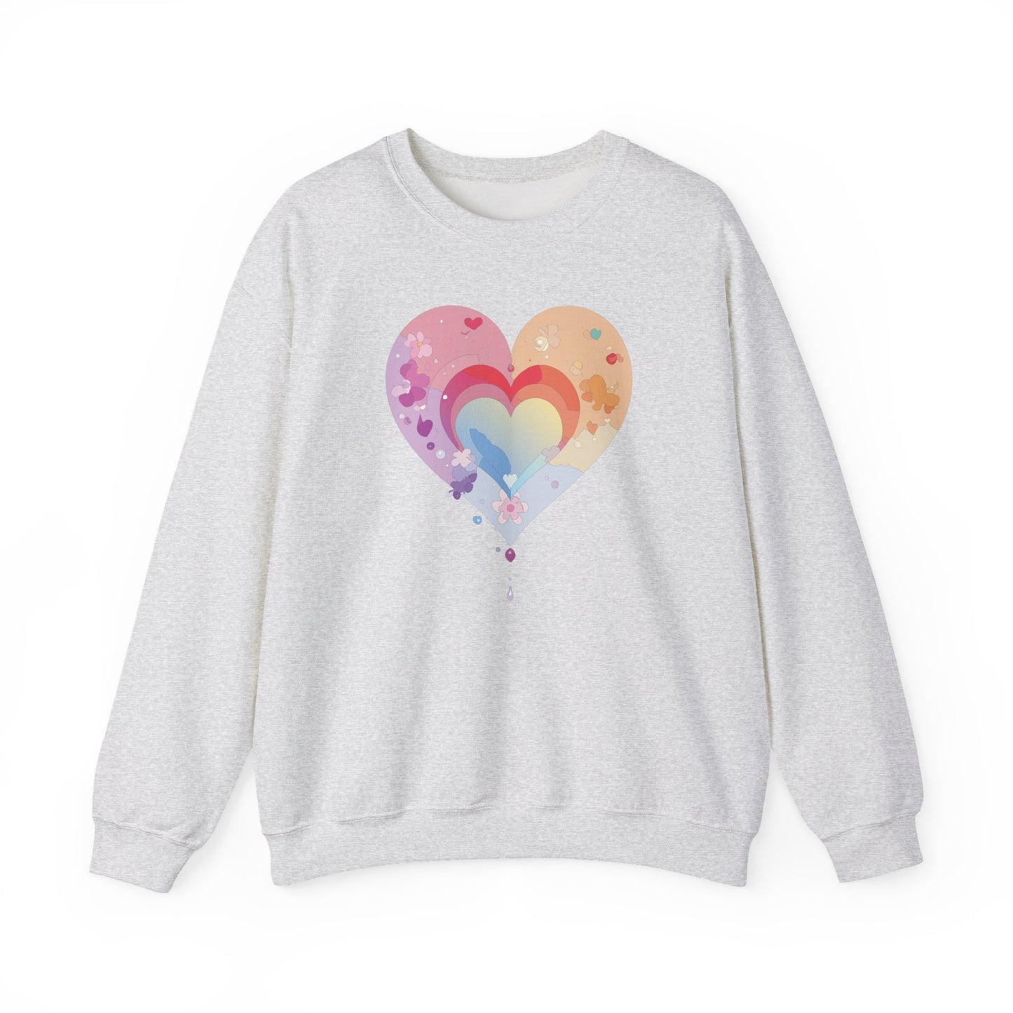 Rainbow Heart Sweatshirt, Floral Heart Sweatshirt, Floral Love Sweatshirt, Valentine's Day Sweatshirt, Rainbow Heart Floral Sweatshirt 114