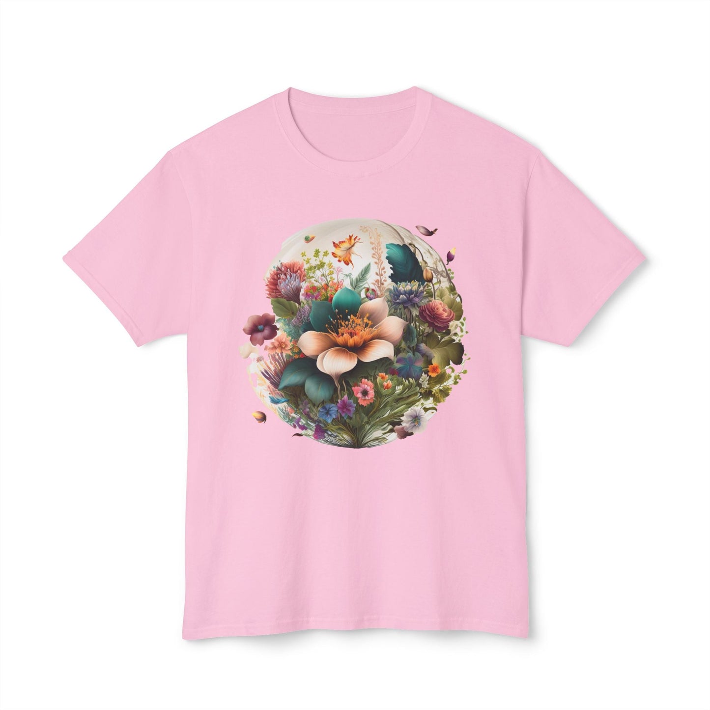 Unisex Floral Art Print T Shirt With Vintage Flowers Graphic Tee 100 Percent Cotton